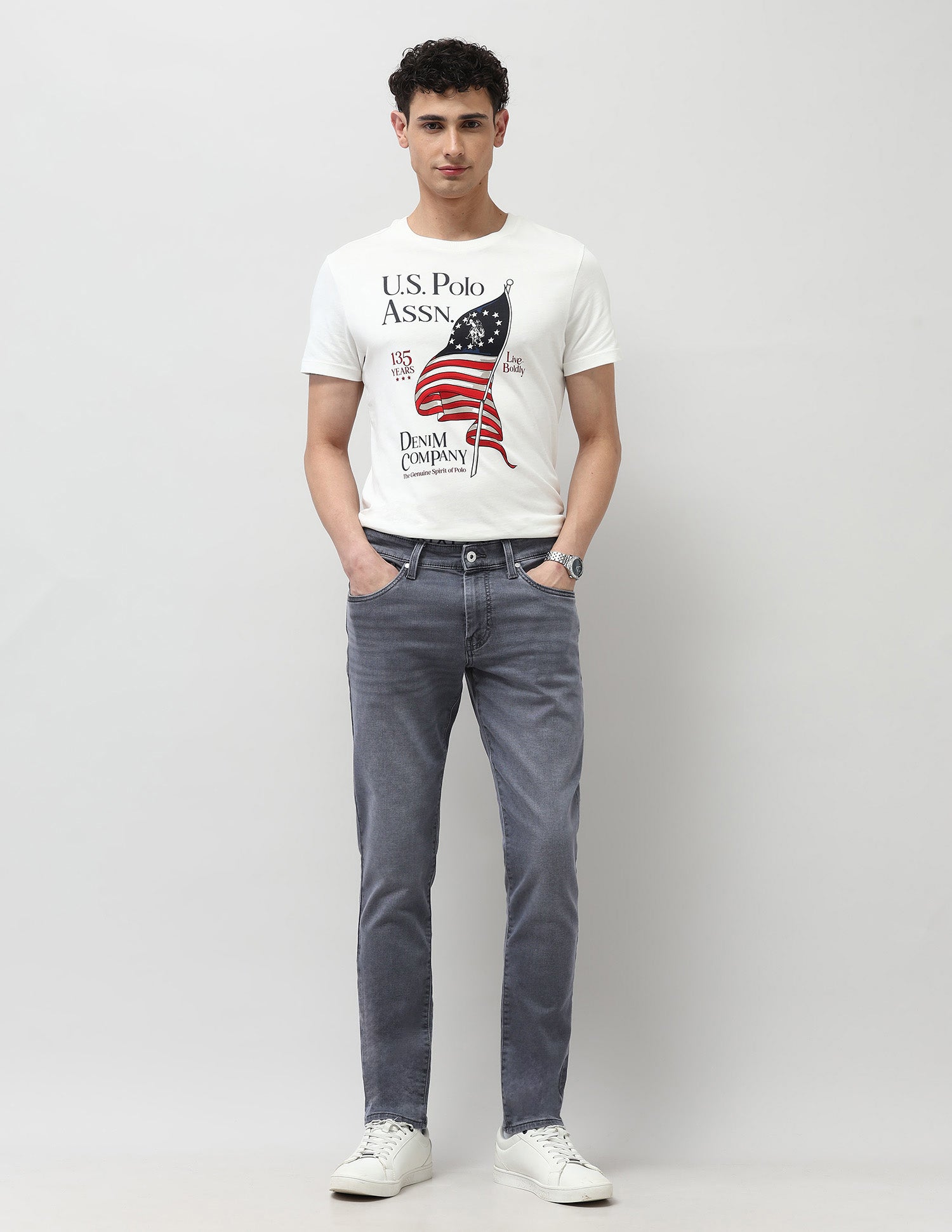 Brandon Slim Tapered Fit Grey Jeans Mid Wash - U.S. POLO ASSN. | Large