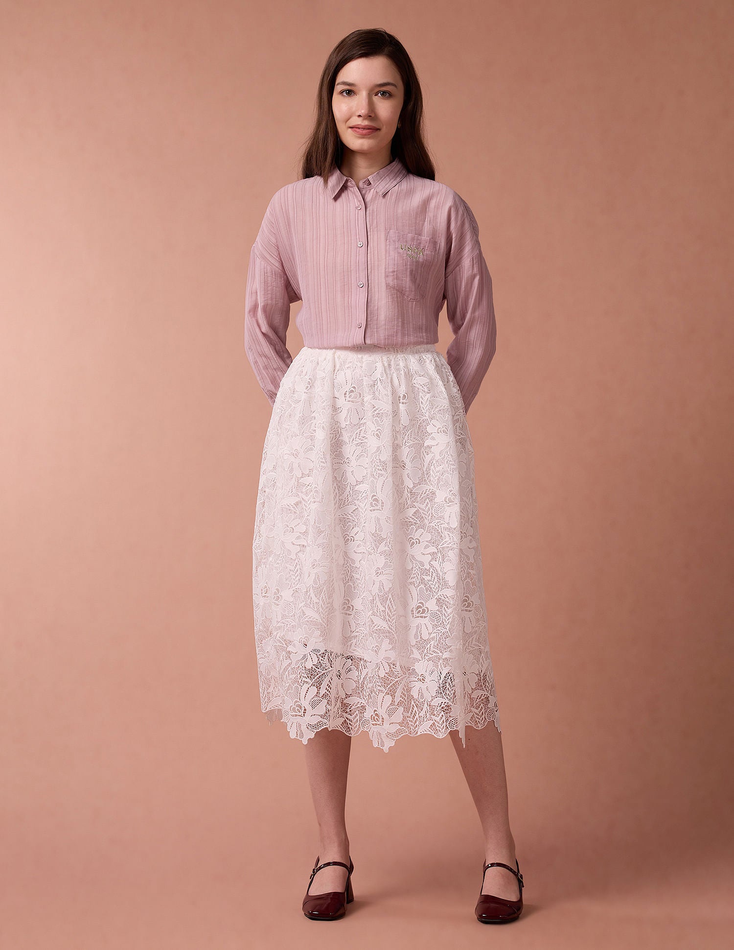 Brand Embroidered Vertical Stripe Shirt Pink - U.S. POLO ASSN. | Large