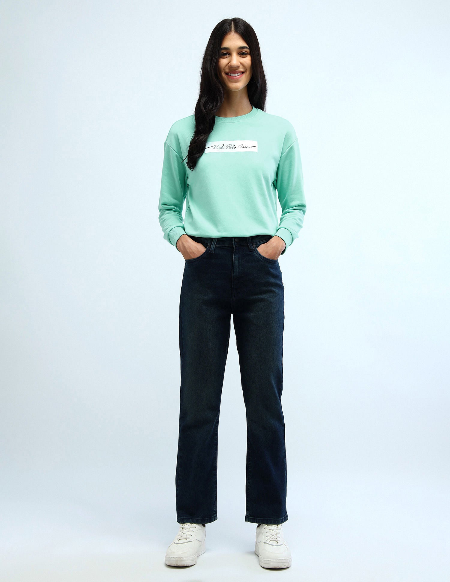 Drop Shoulder Satin Sticker Sweatshirt Mint - U.S. Polo Assn. India | Large