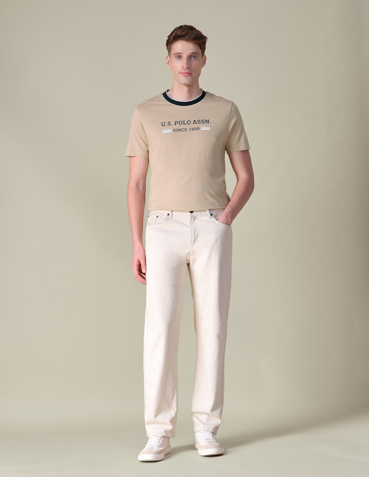 Brand Printed Slim Fit T-Shirt Beige - U.S. POLO ASSN. | Large