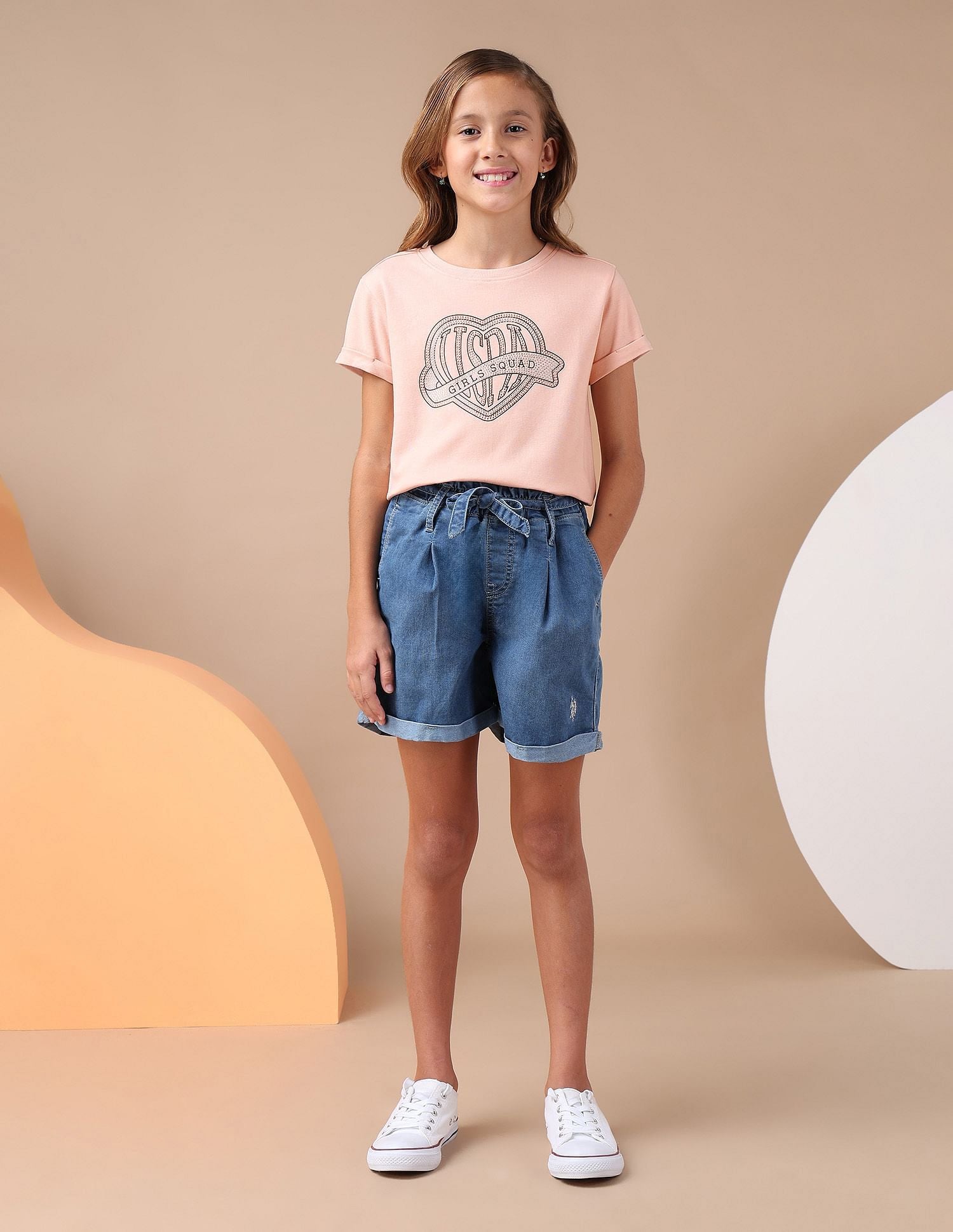 Girls Stud Detailed Relaxed Fit T-Shirt Pink - U.S. POLO ASSN. | Large