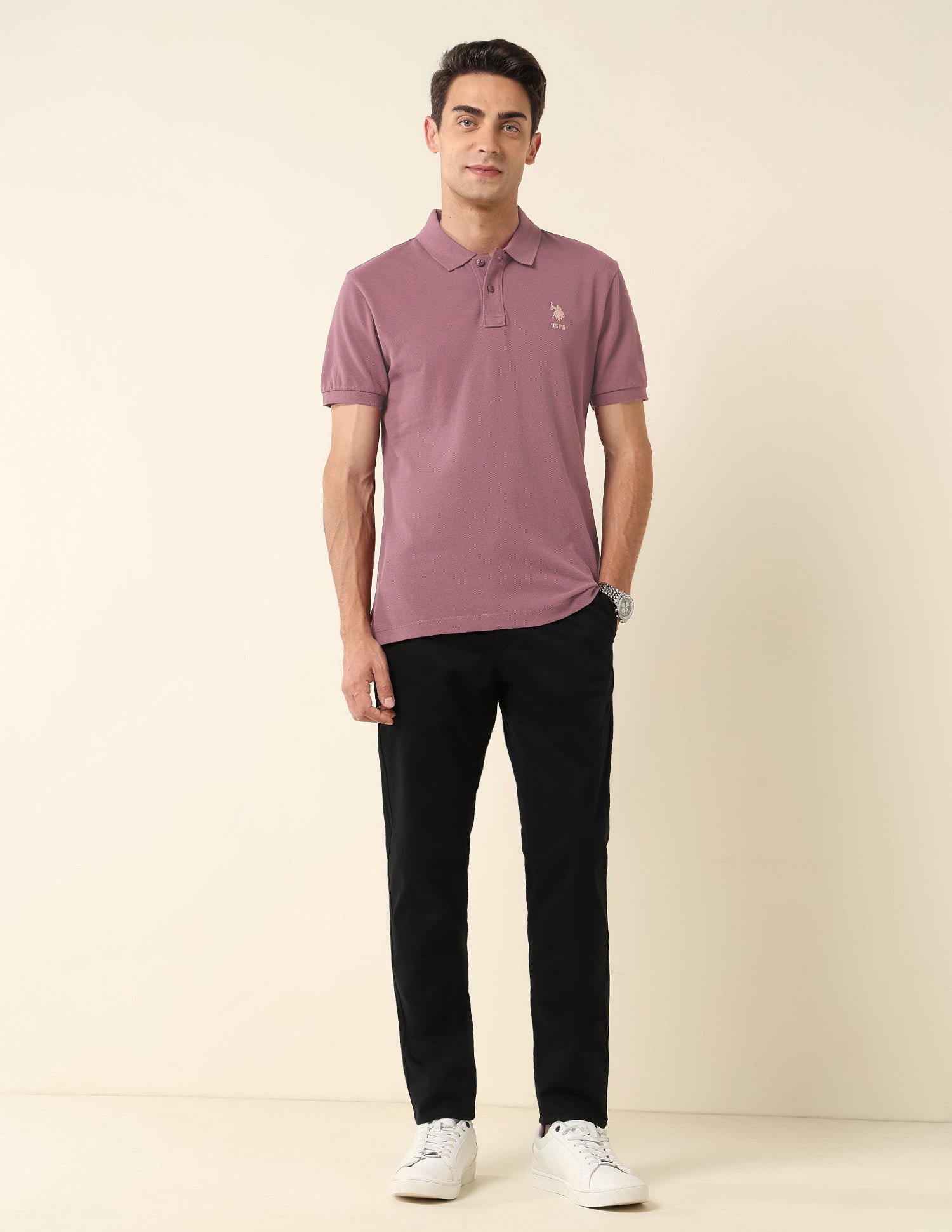 Slim Fit Pure Cotton Polo Shirt Purple - U.S. Polo Assn. India | Large