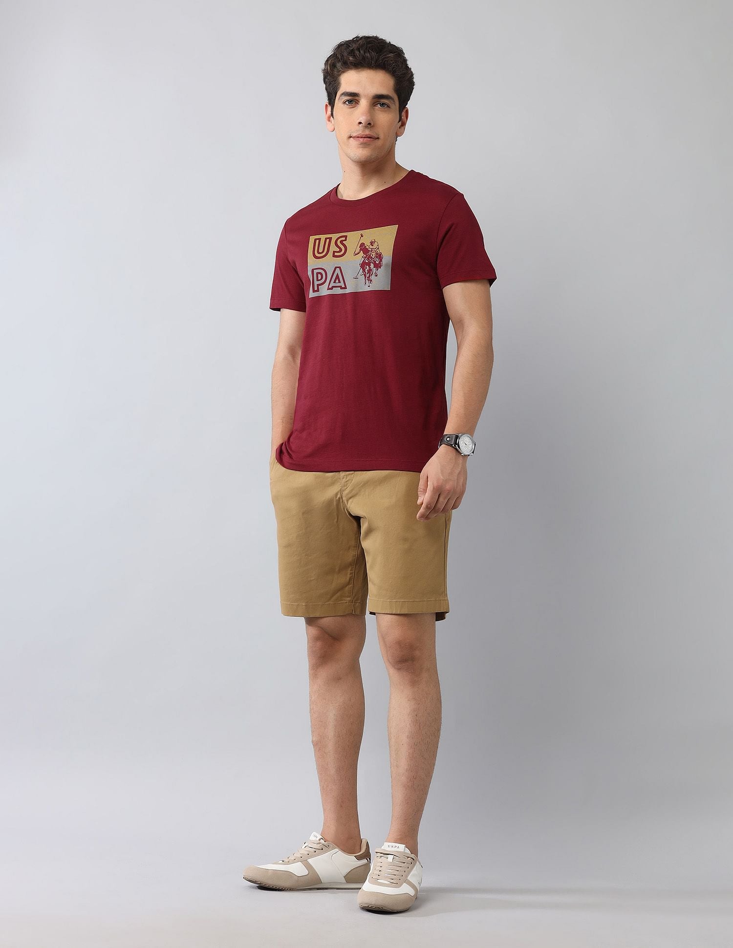 Muscle Fit Brand Printed T-Shirt Wine - U.S. Polo Assn. India | Large