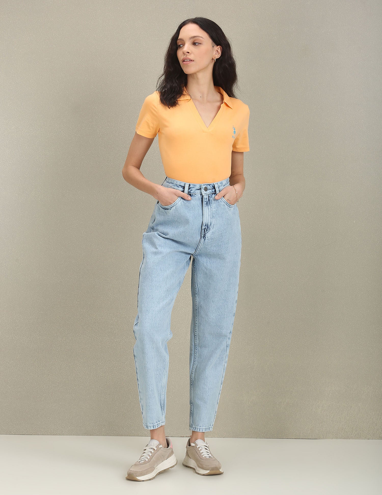 Mom Fit High Rise Jeans Light Blue - U.S. Polo Assn. India | Large