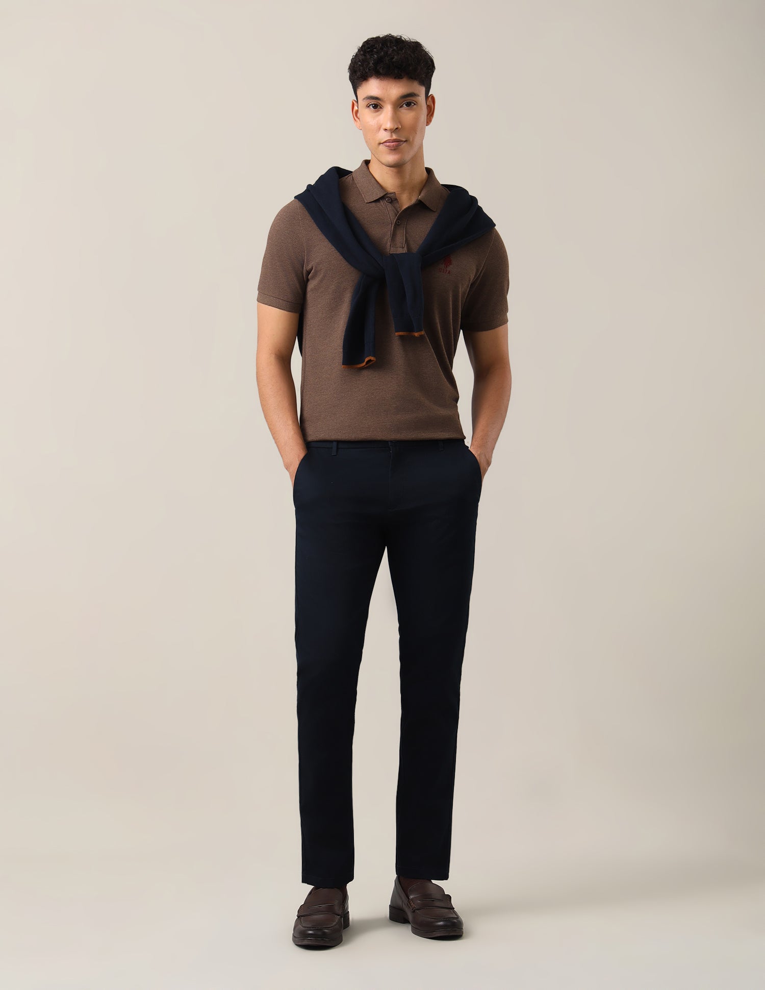 Denver Slim Fit Dobby Trousers Navy - U.S. Polo Assn. India | Large