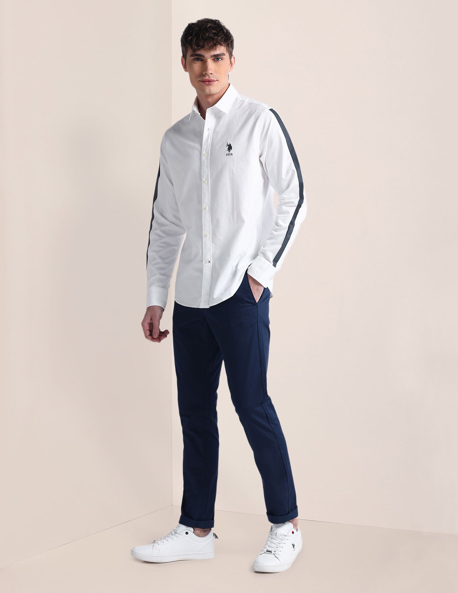 Semi-Cutaway Collar Long Sleeve Shirt White - U.S. POLO ASSN. | Large