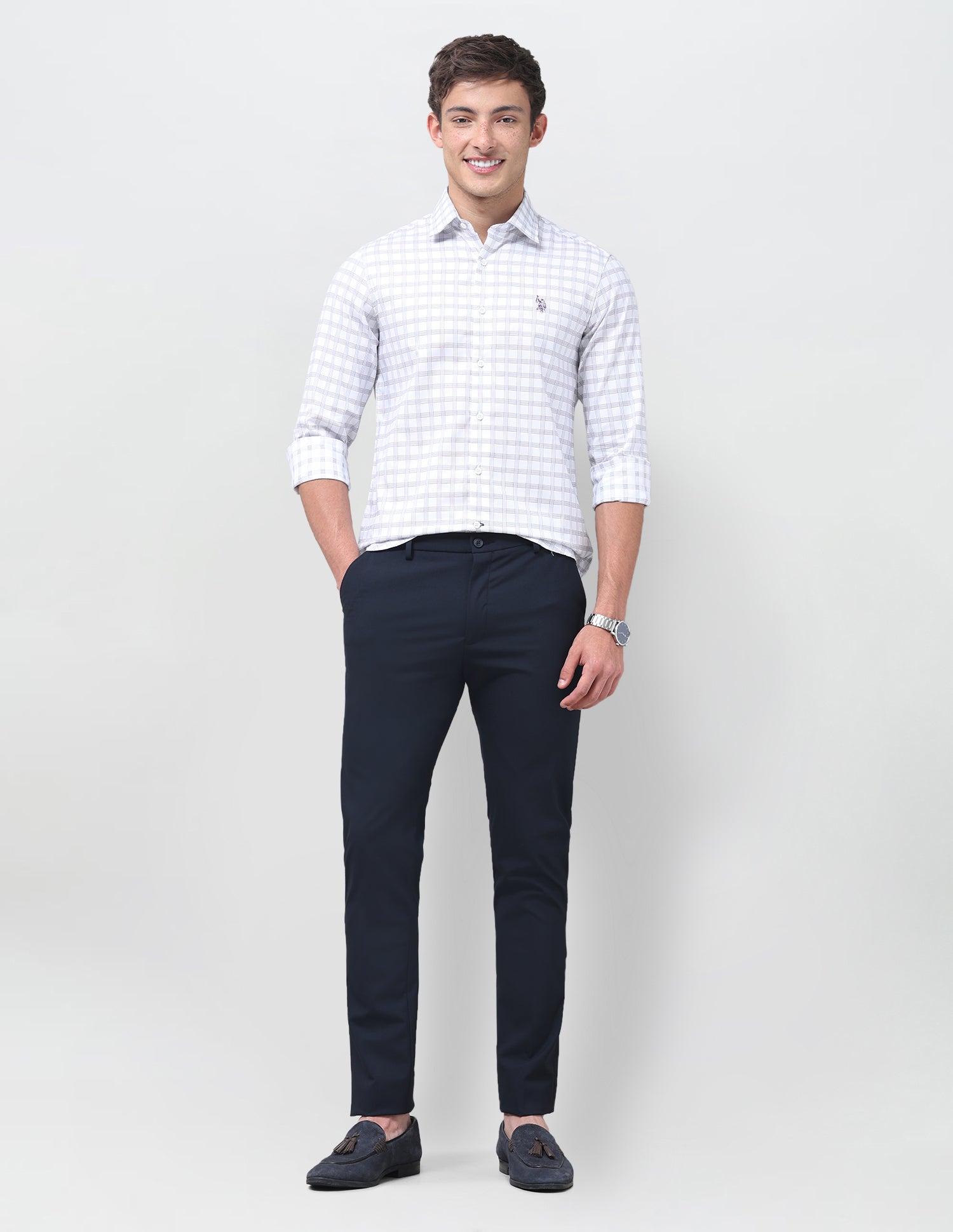 Grid Tattersall Checked Twill Shirt White - U.S. Polo Assn. India | Large