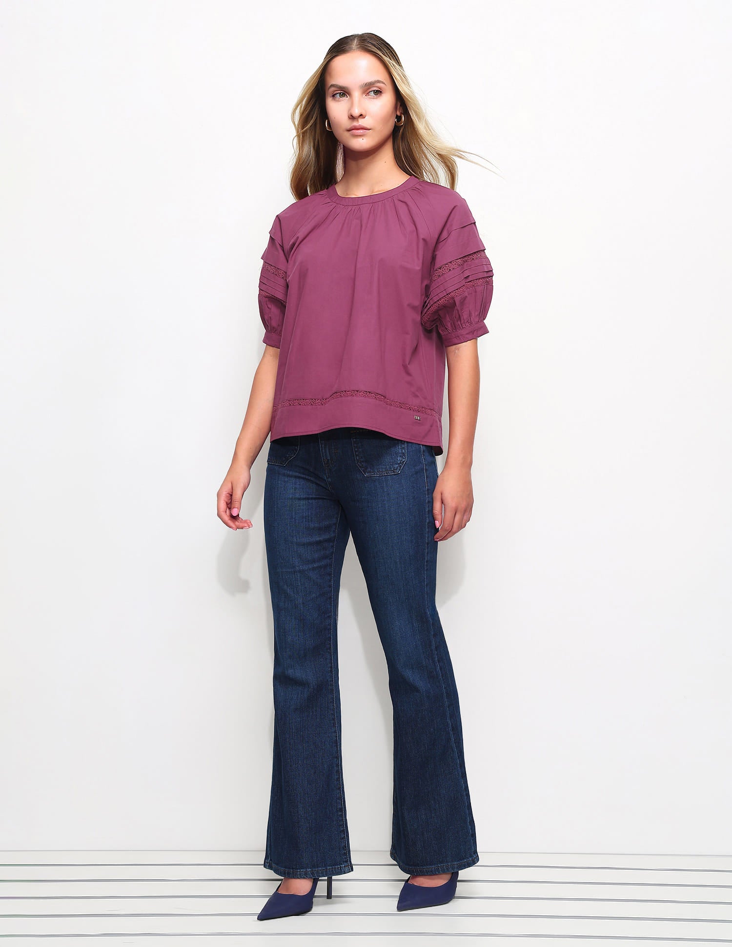 Raglan Sleeve Top With Pleats And Lace Purple - U.S. Polo Assn. India | Large