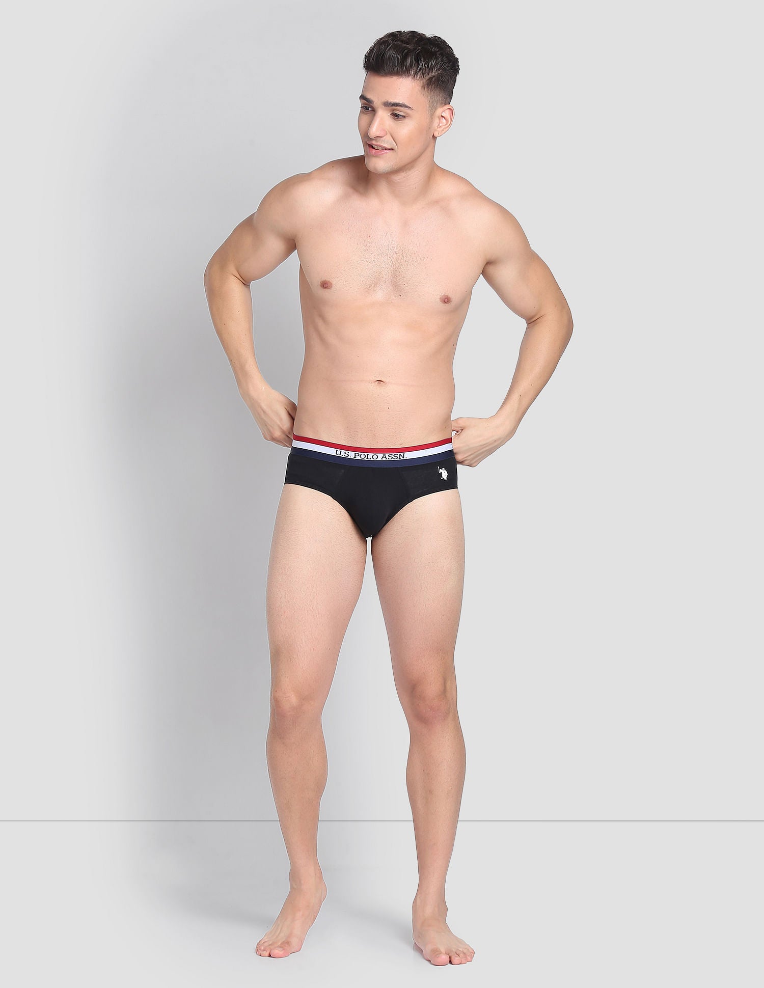 Elasticized Waist Solid EB002 Briefs  - Pack Of 3 Navy, White And Black - U.S. POLO ASSN. | Large