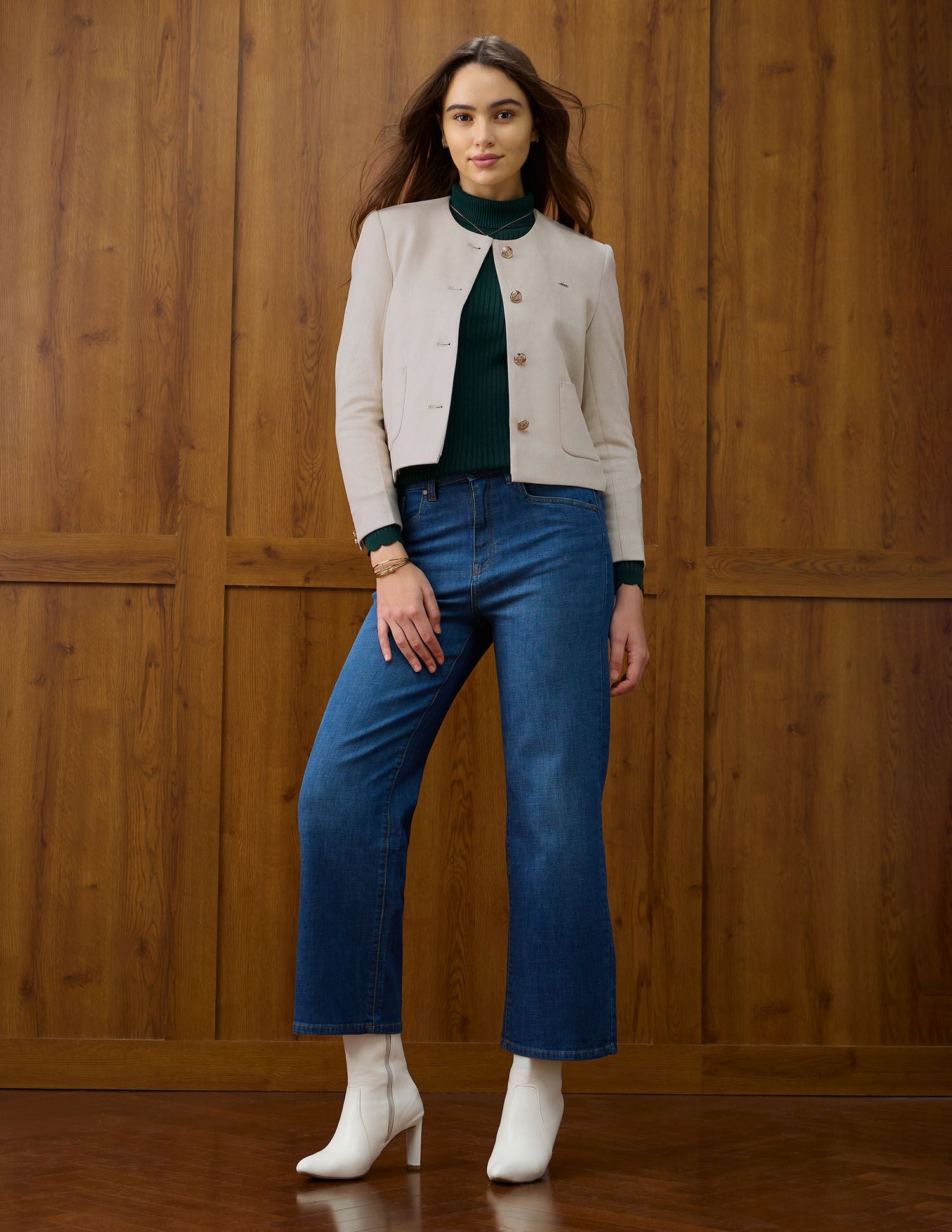 Solid Regular Fit Round Neck Jacket Beige - U.S. POLO ASSN. | Large