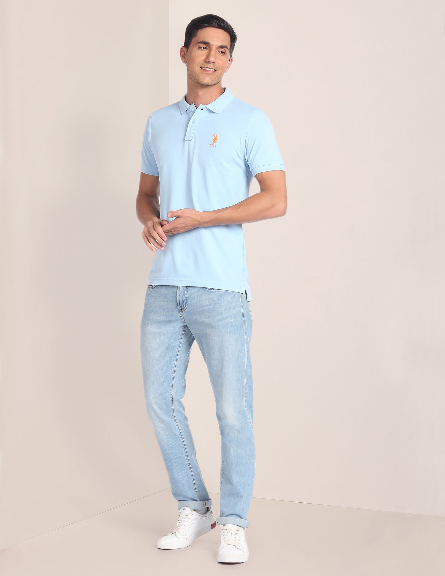 Solid Pique Polo Shirt Light Blue - U.S. POLO ASSN. | Large