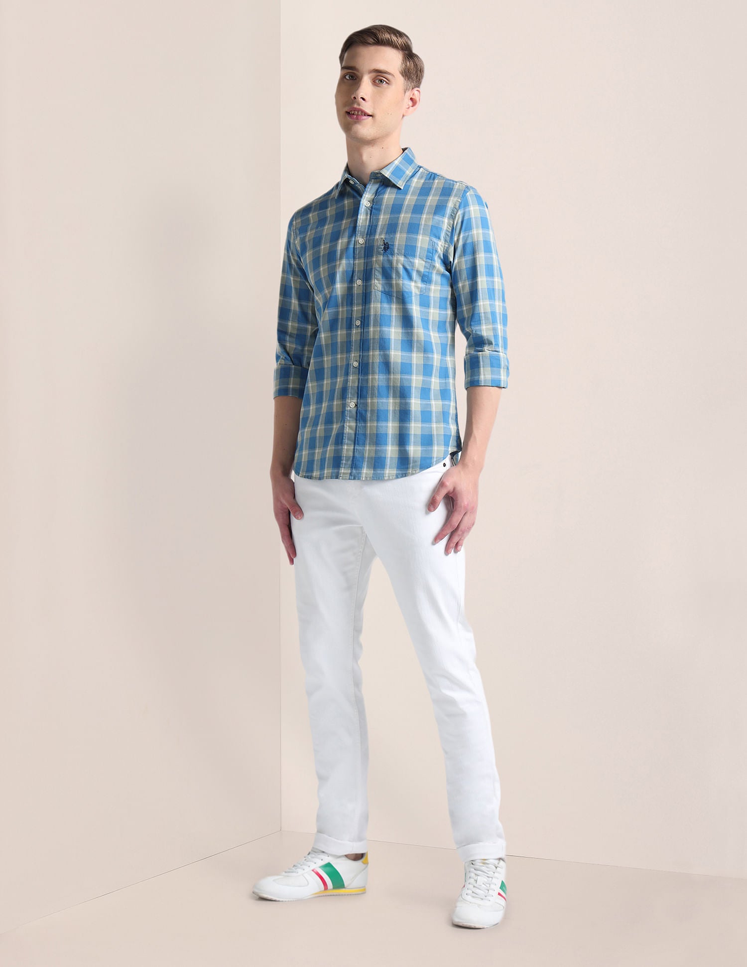 Tartan Check Tailored Fit Shirt Blue - U.S. Polo Assn. India | Large