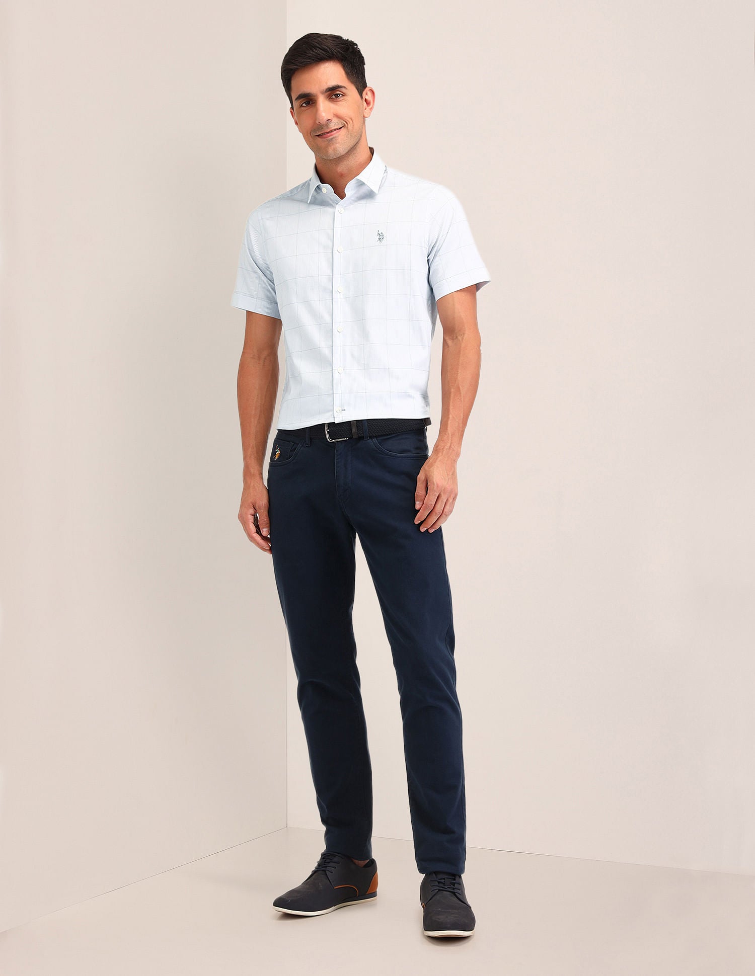 Gingham Checked Tailored Fit Shirt Grey - U.S. Polo Assn. India | Large