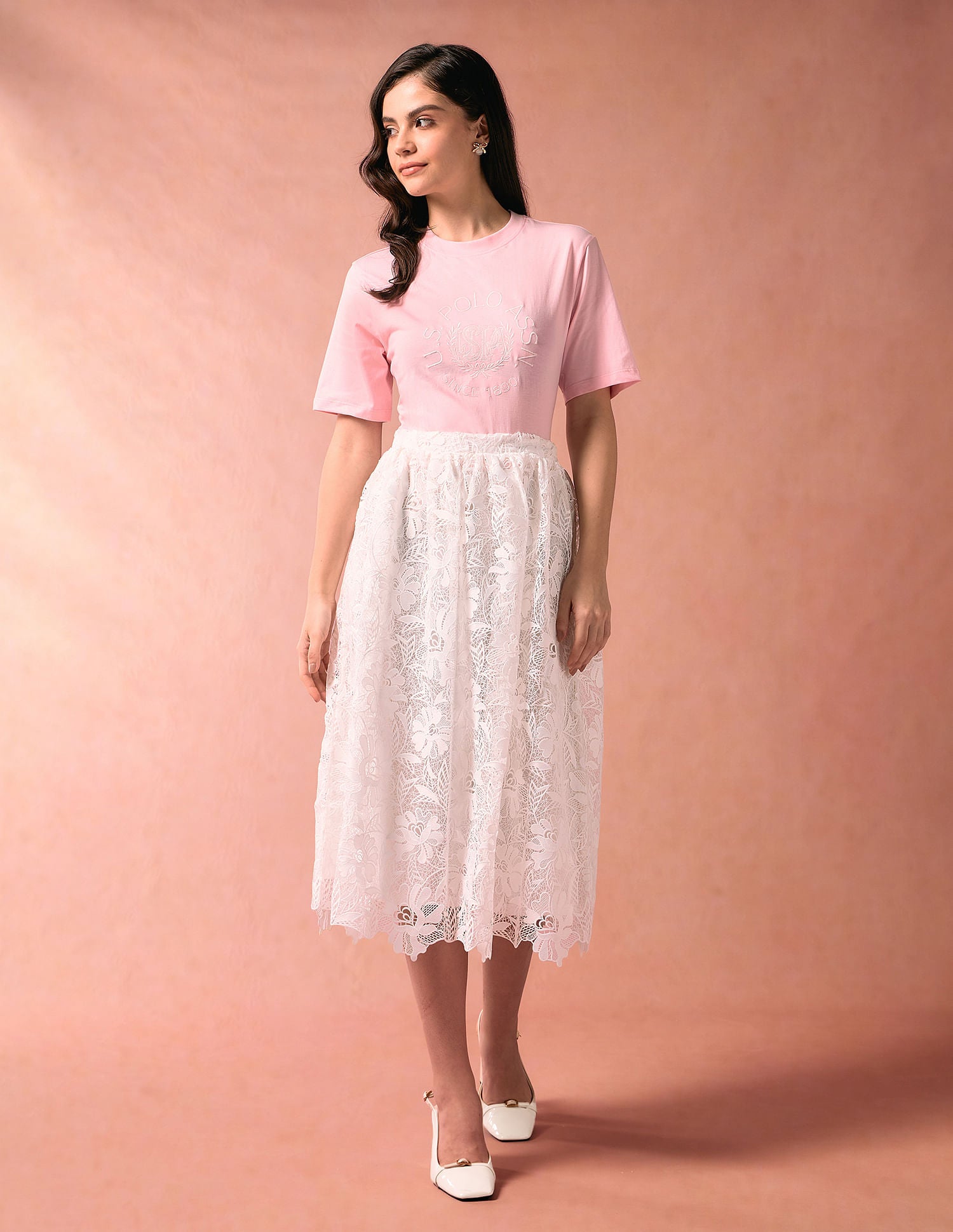 Embroidered Logo Boxy T-Shirt Light Pink - U.S. POLO ASSN. | Large