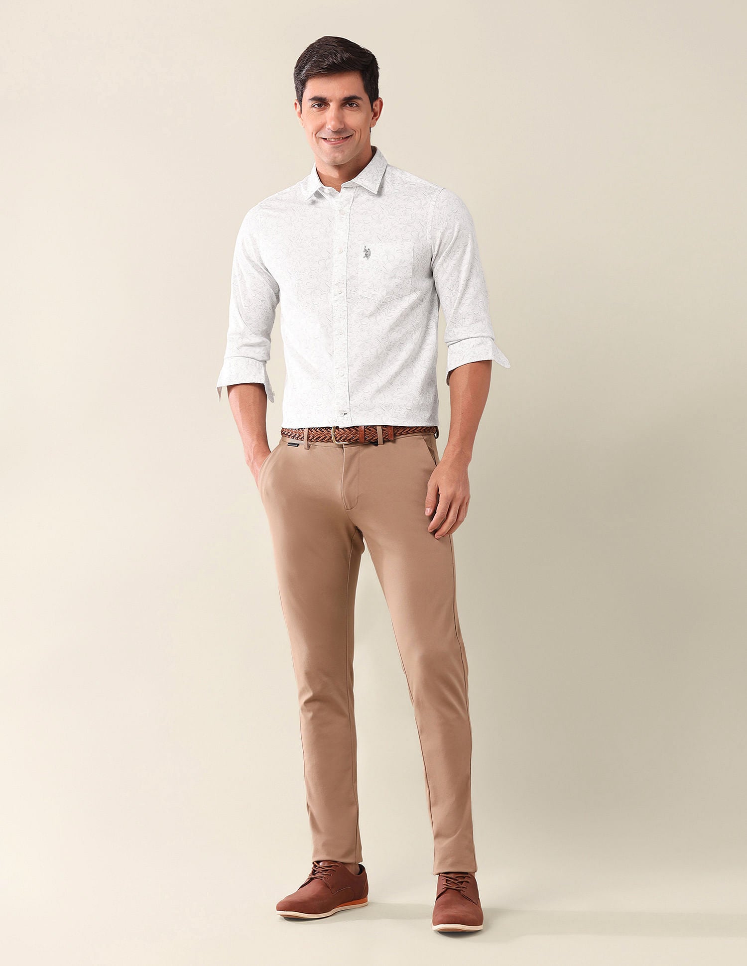 Tailored Fit Printed Shirt White - U.S. Polo Assn. India | Large
