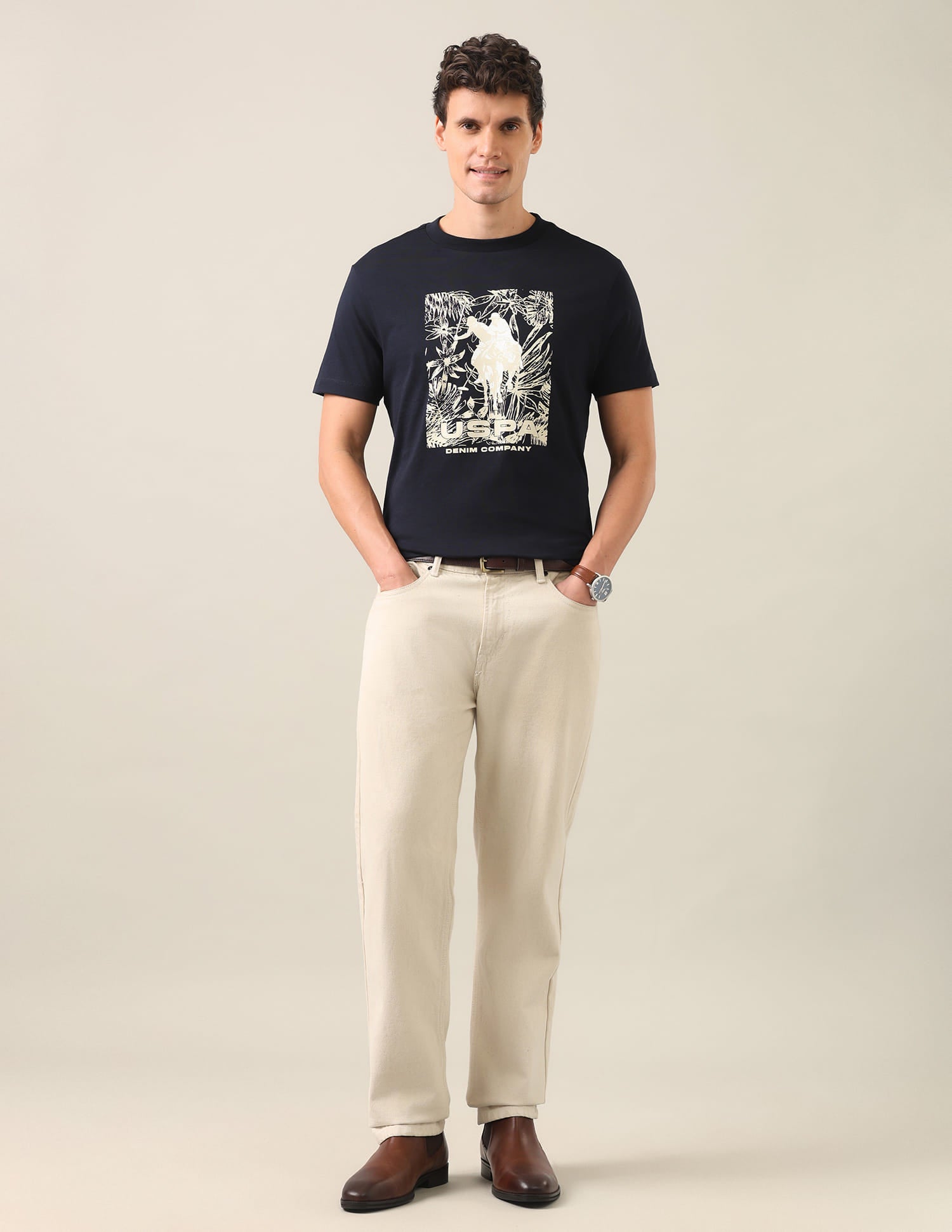 Graphic Brand Printed Regular Fit T-Shirt Navy - U.S. Polo Assn. India | Large