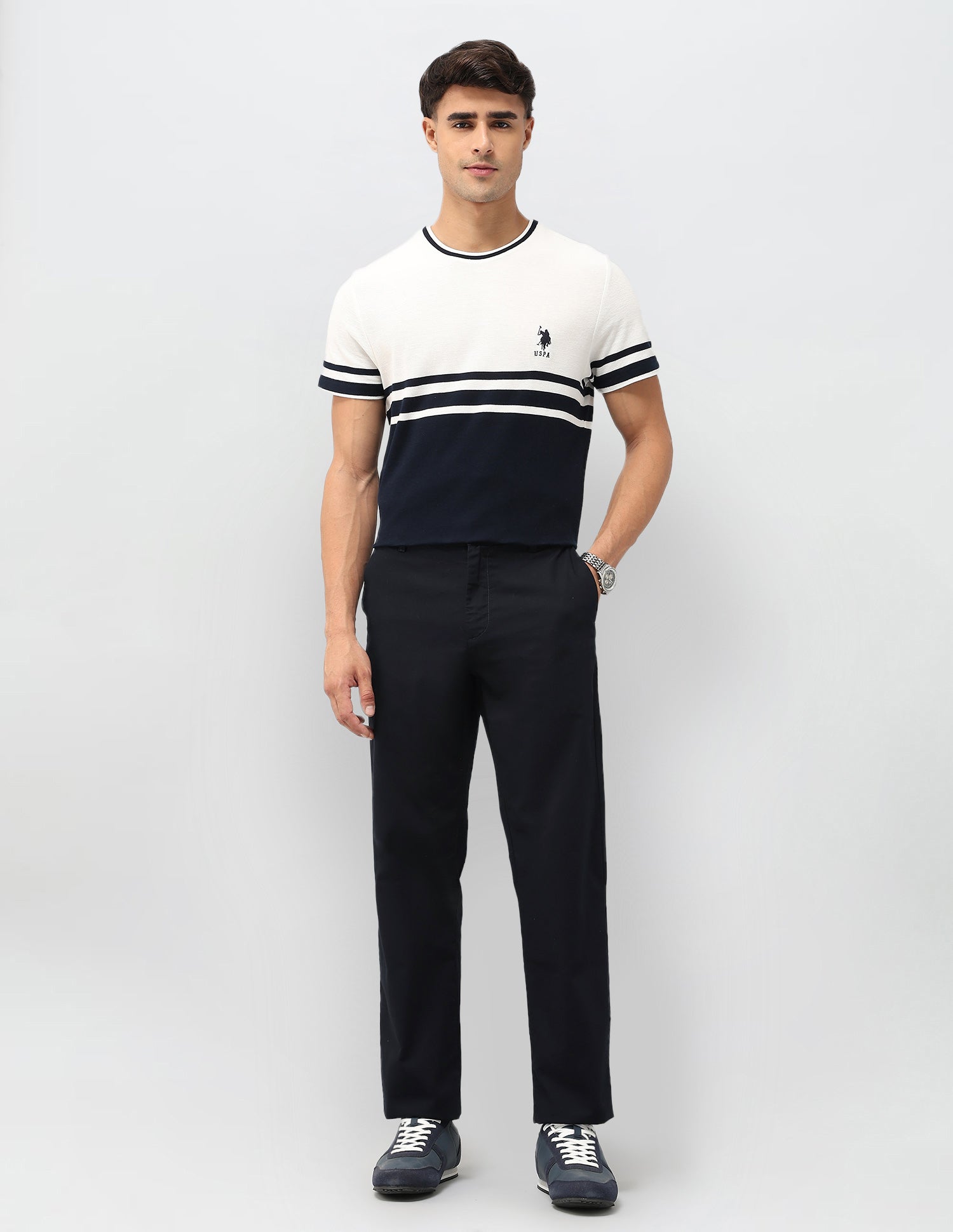 Slim Fit Heathered Trousers Navy - U.S. POLO ASSN. | Large