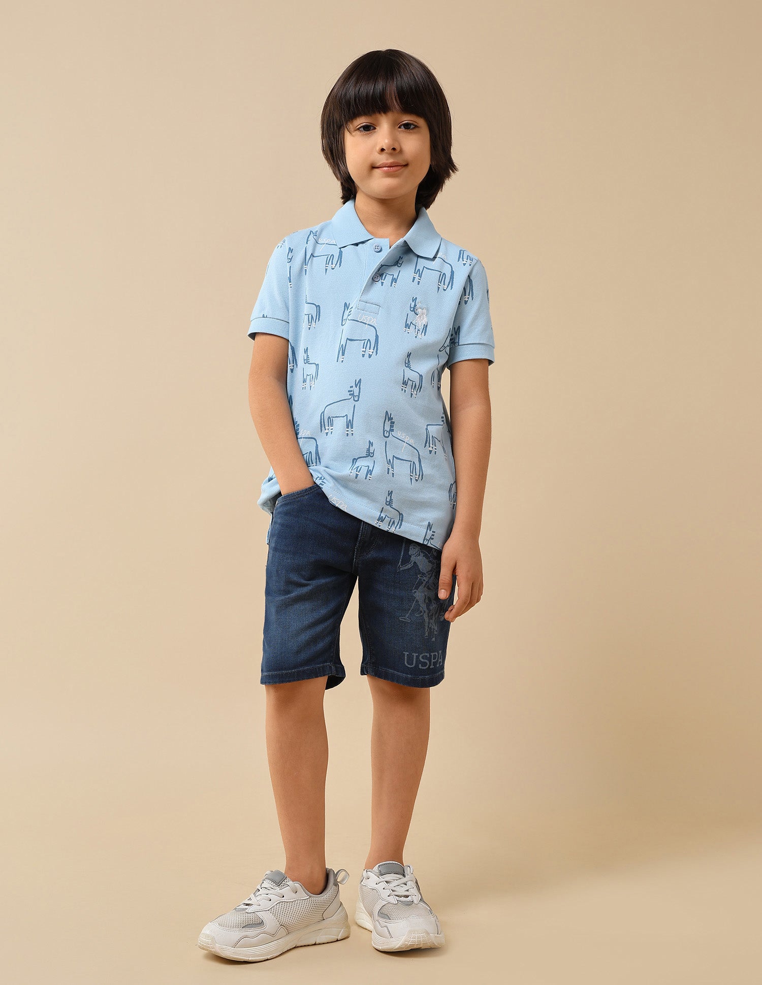 Boys Brand Printed Regular Fit Polo Shirt Light Blue - U.S. POLO ASSN. | Large