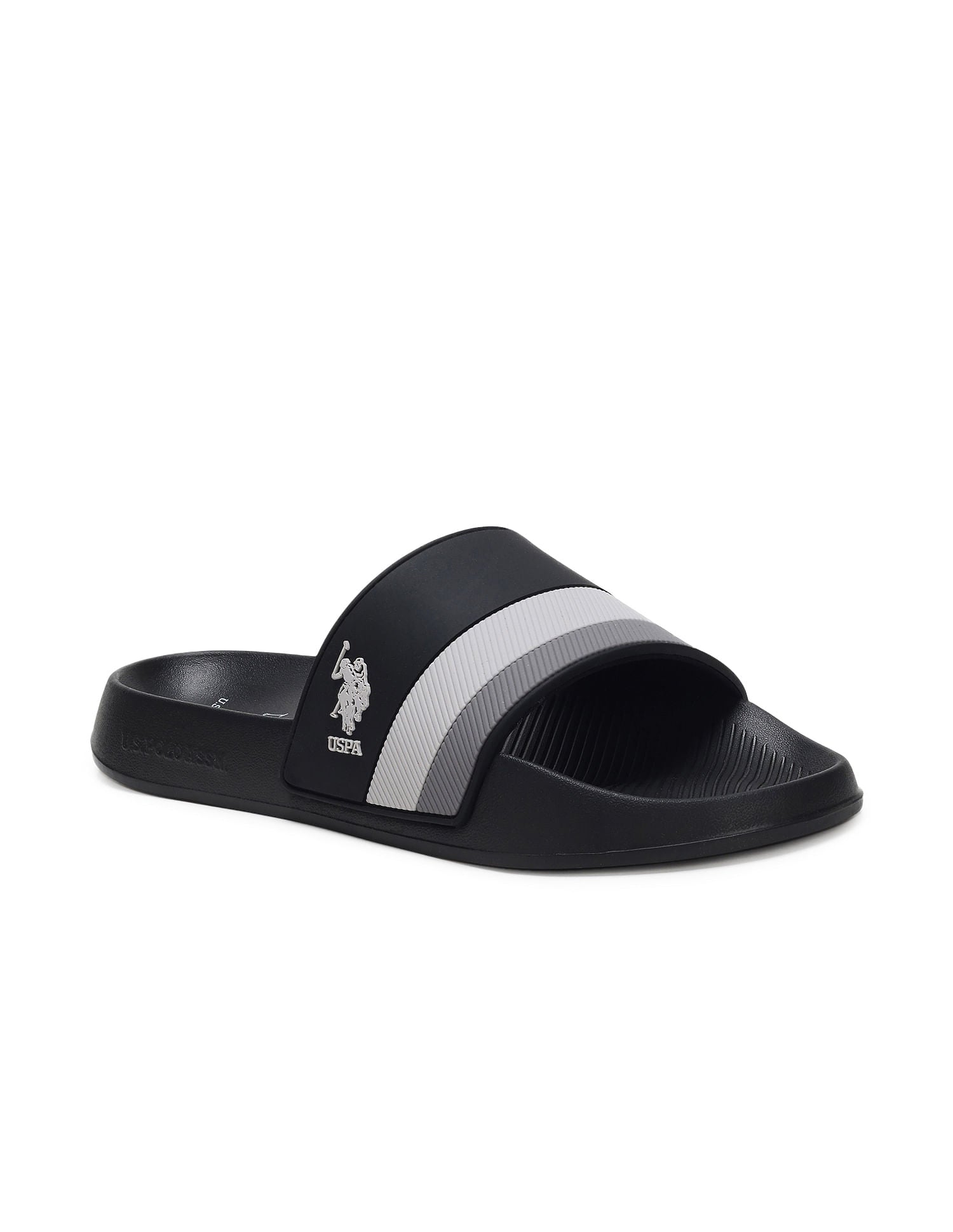 Striped PVC Conex 4.0 Slides Black - U.S. Polo Assn. India | Large