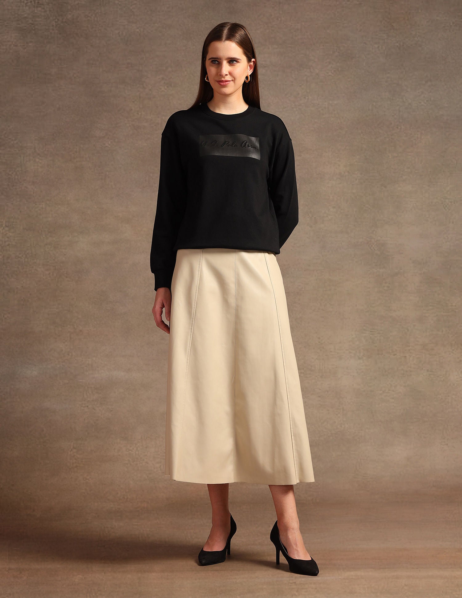 Crew Neck Tonal Graphic Print Sweatshirt Black - U.S. POLO ASSN. | Large