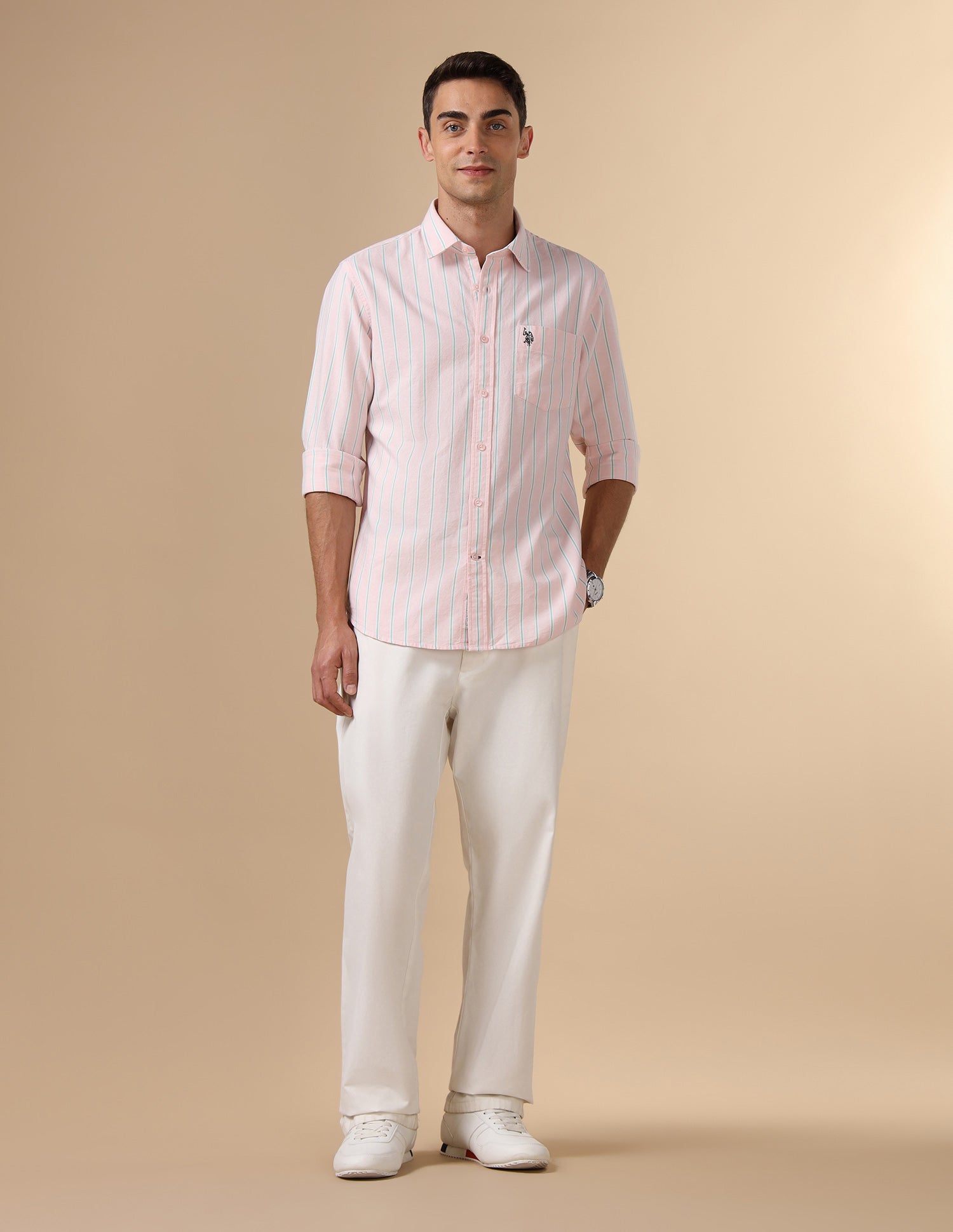 Pure Cotton Tailored Fit Shirt Pink - U.S. Polo Assn. India | Large