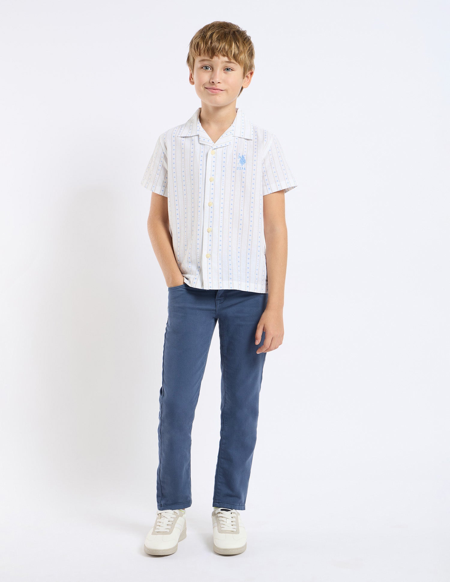 Boys All Over Printed Relaxed Fit Shirt White - U.S. POLO ASSN. | Large