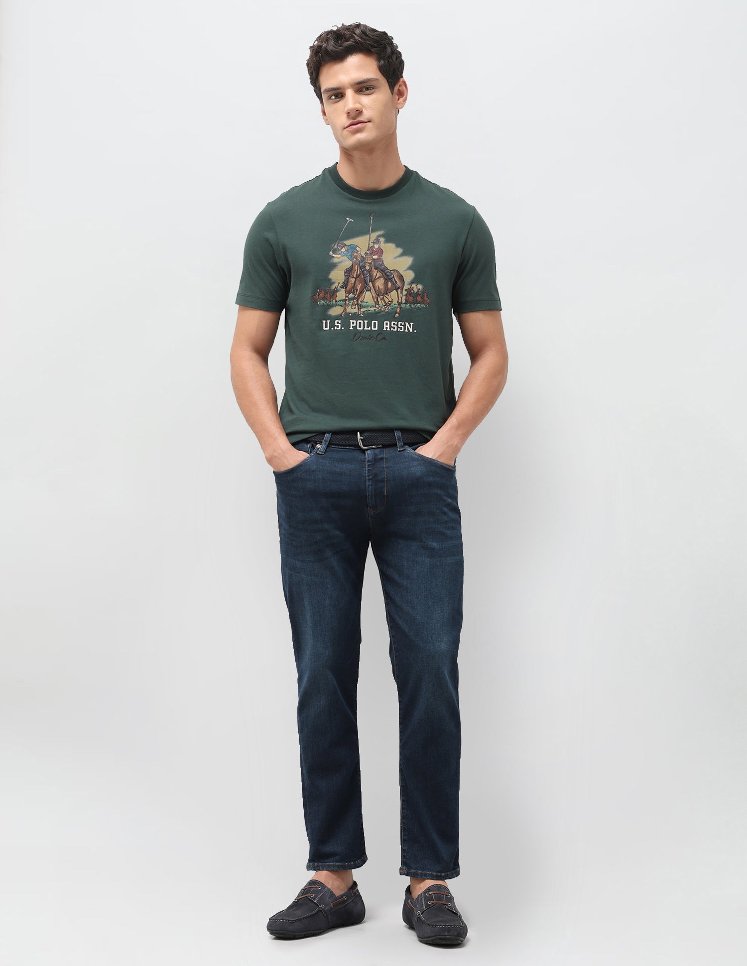 Graphic Brand Printed Slim Fit T-Shirt Olive - U.S. Polo Assn. India | Large