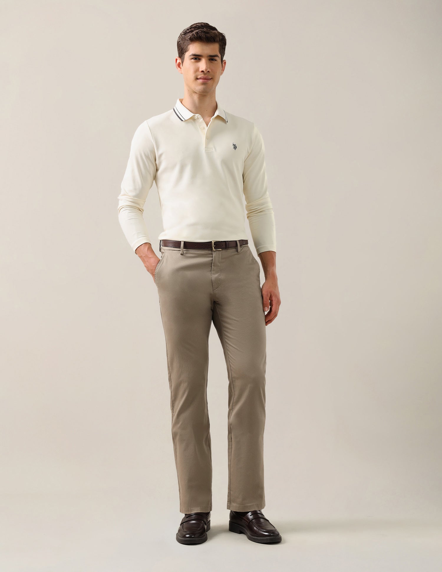 Satin Riley Straight Fit Trousers Khaki - U.S. Polo Assn. India | Large