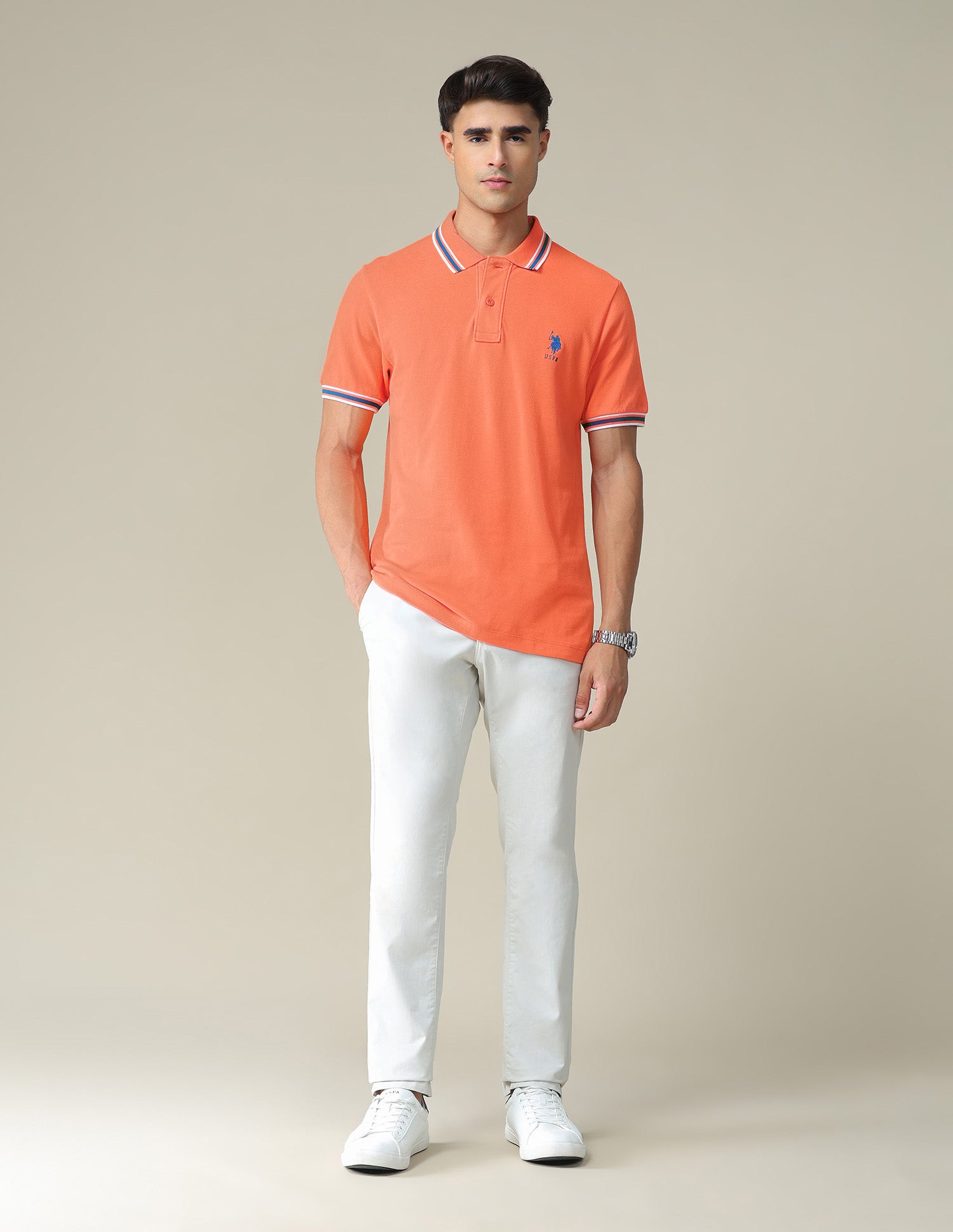 Tipped Collar Slim Fit Polo Shirt Orange - U.S. POLO ASSN. | Large