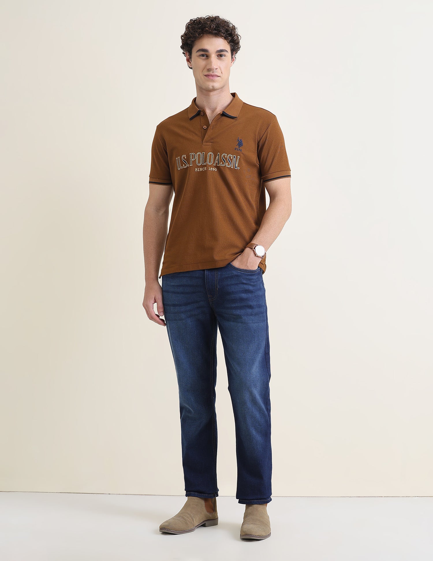 Brand Embroidered Slim Fit Polo Shirt Brown - U.S. Polo Assn. India | Large