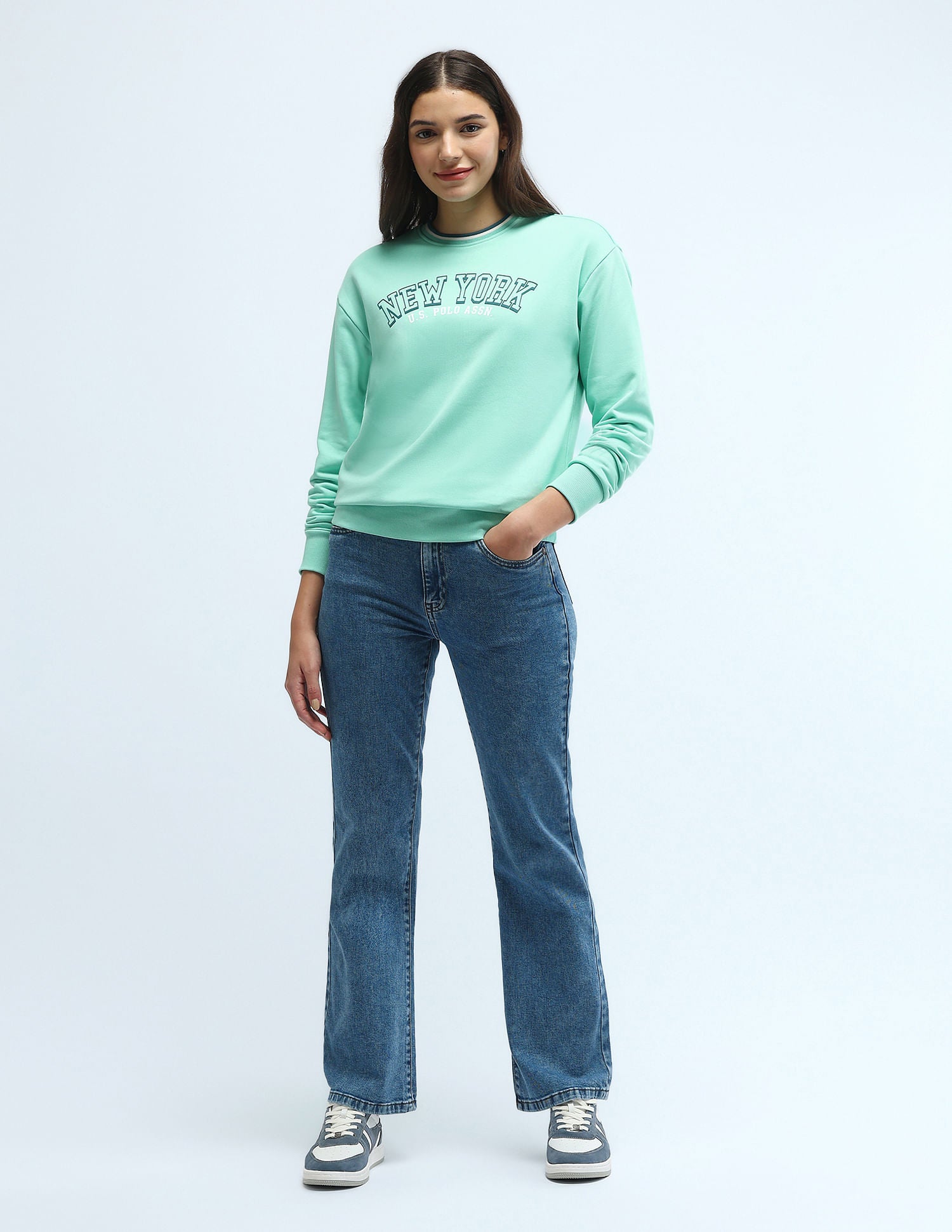 Brand Printed Regular Fit Sweatshirt Mint - U.S. Polo Assn. India | Large