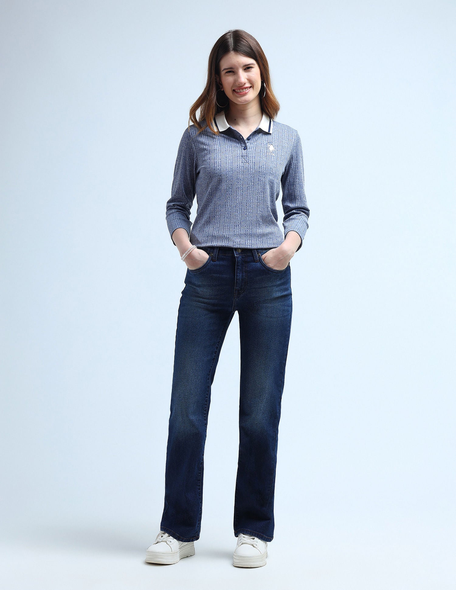 Contrast Collar Textured Polo Shirt Blue - U.S. POLO ASSN. | Large