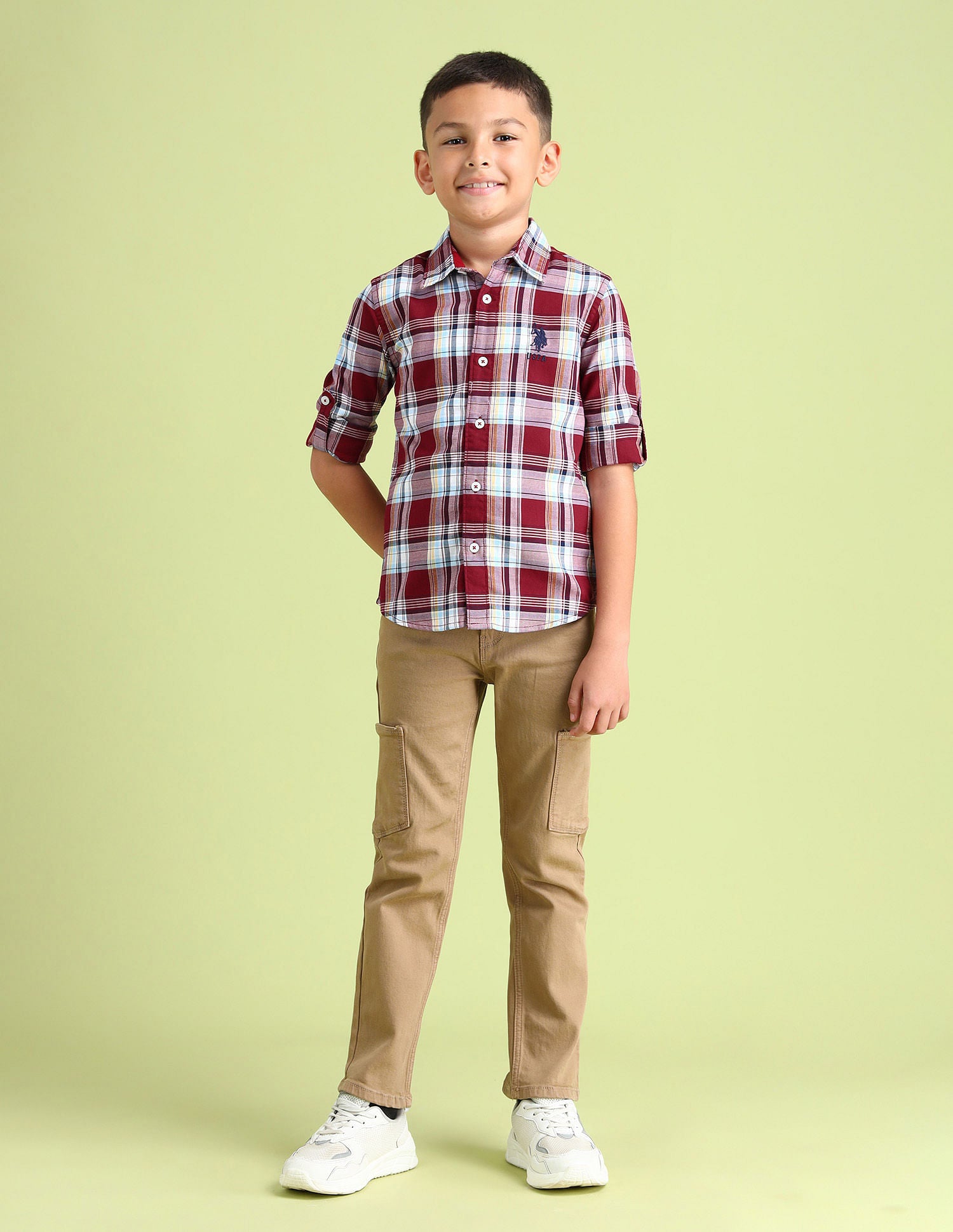 Dobby Regular Fit Checked Shirt Me. Red - U.S. POLO ASSN. | Large