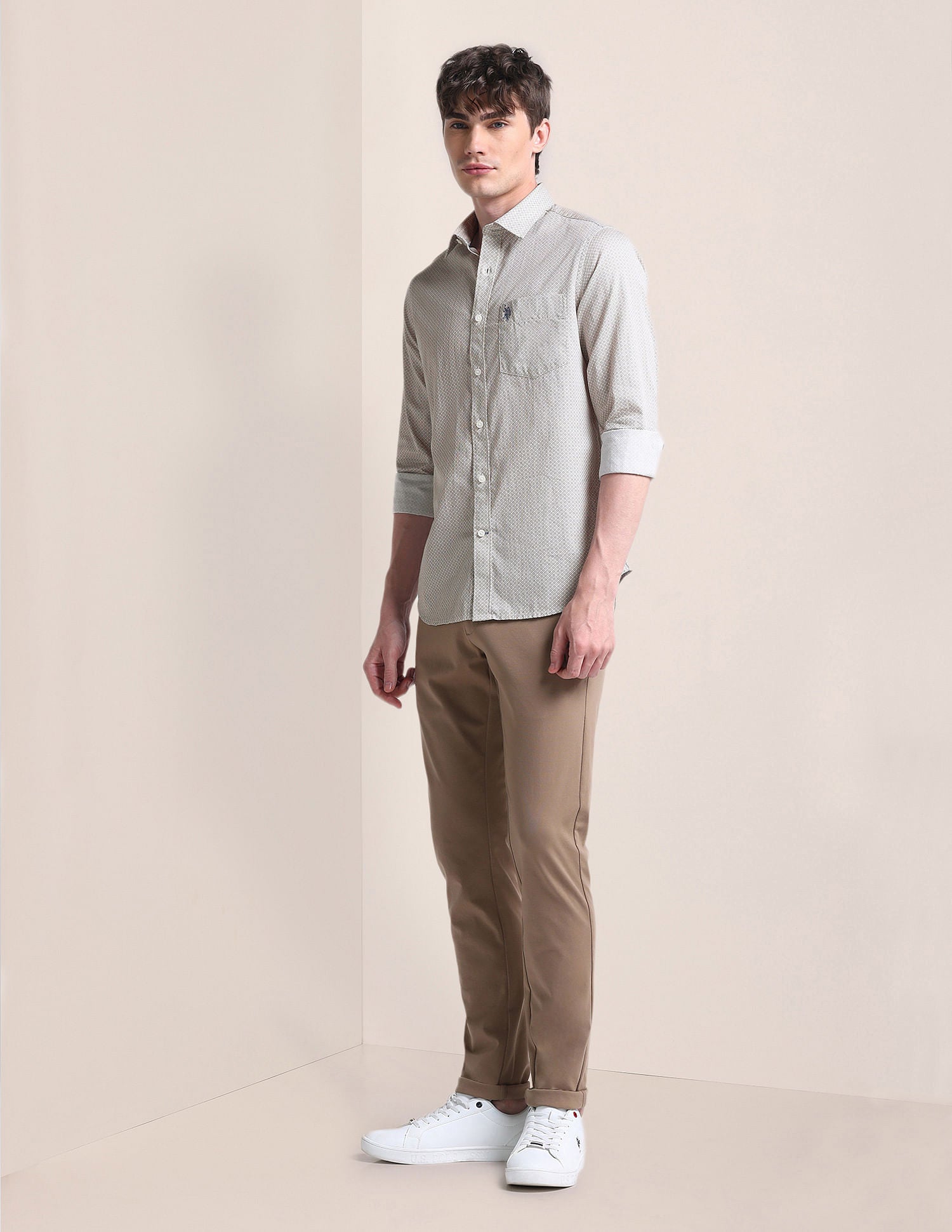 Cutaway Collar Cotton Shirt Grey - U.S. Polo Assn. India | Large