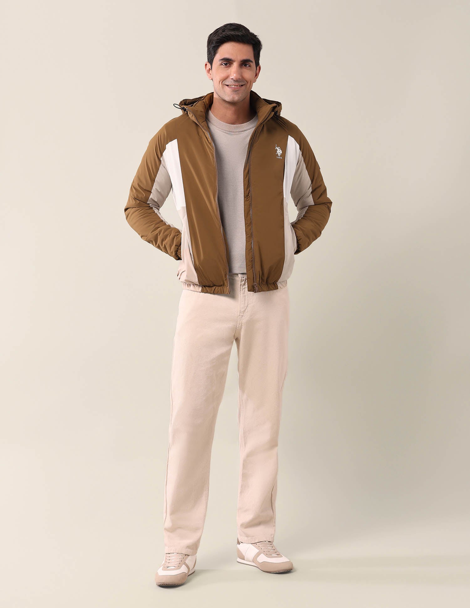 High Neck Regular Fit Jacket Brown - U.S. Polo Assn. India | Large