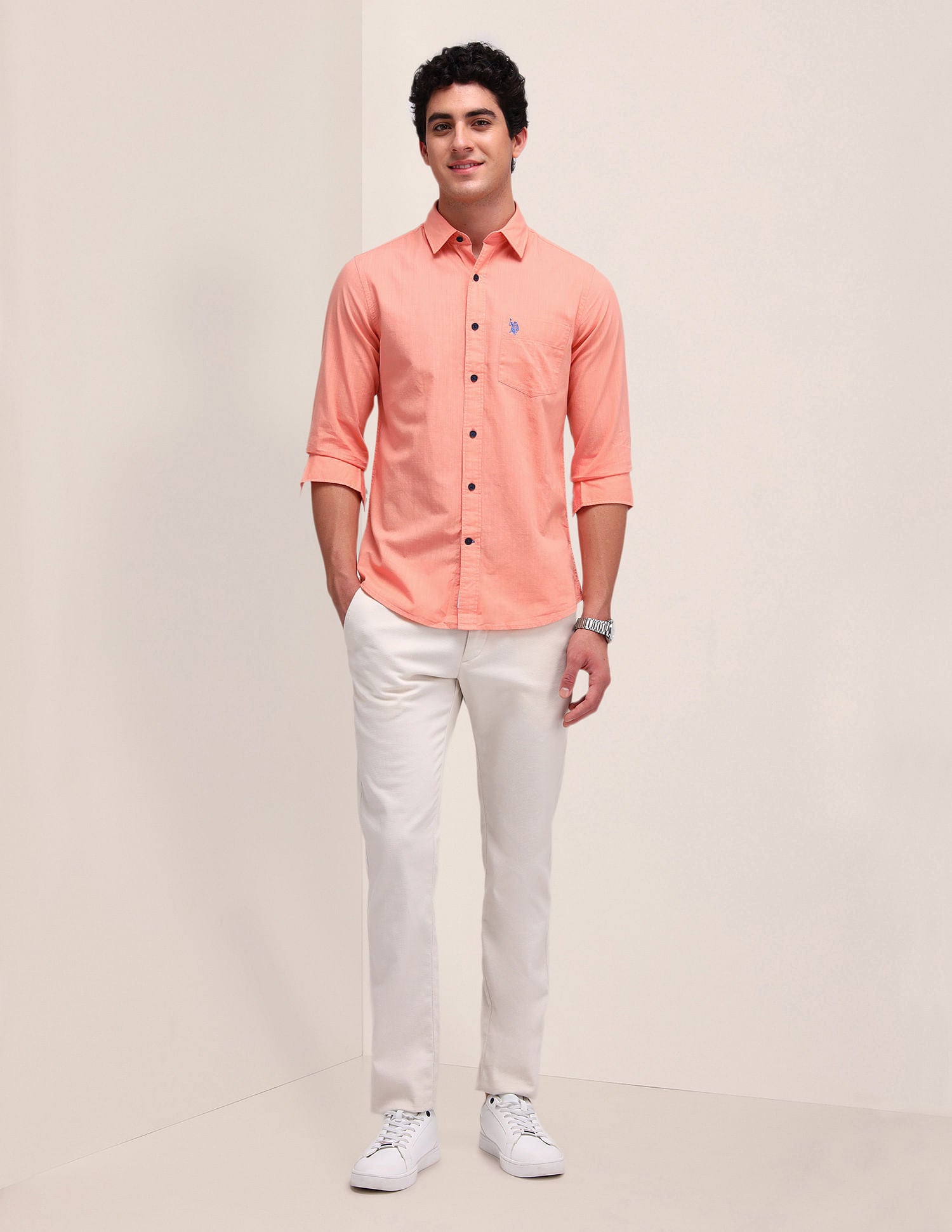 Solid Regular Fit Shirt Peach - U.S. Polo Assn. India | Large