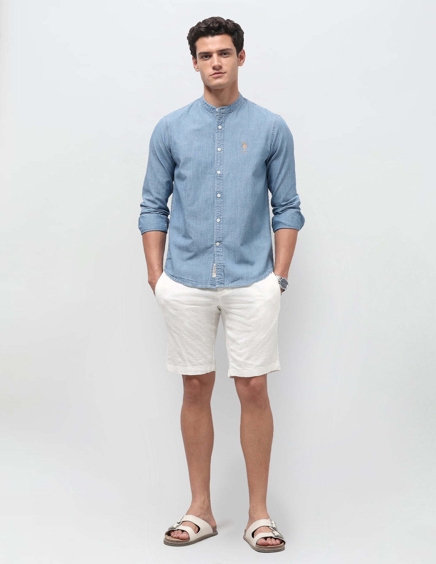 Solid Regular Fit Shirt Light Indigo - U.S. Polo Assn. India | Large