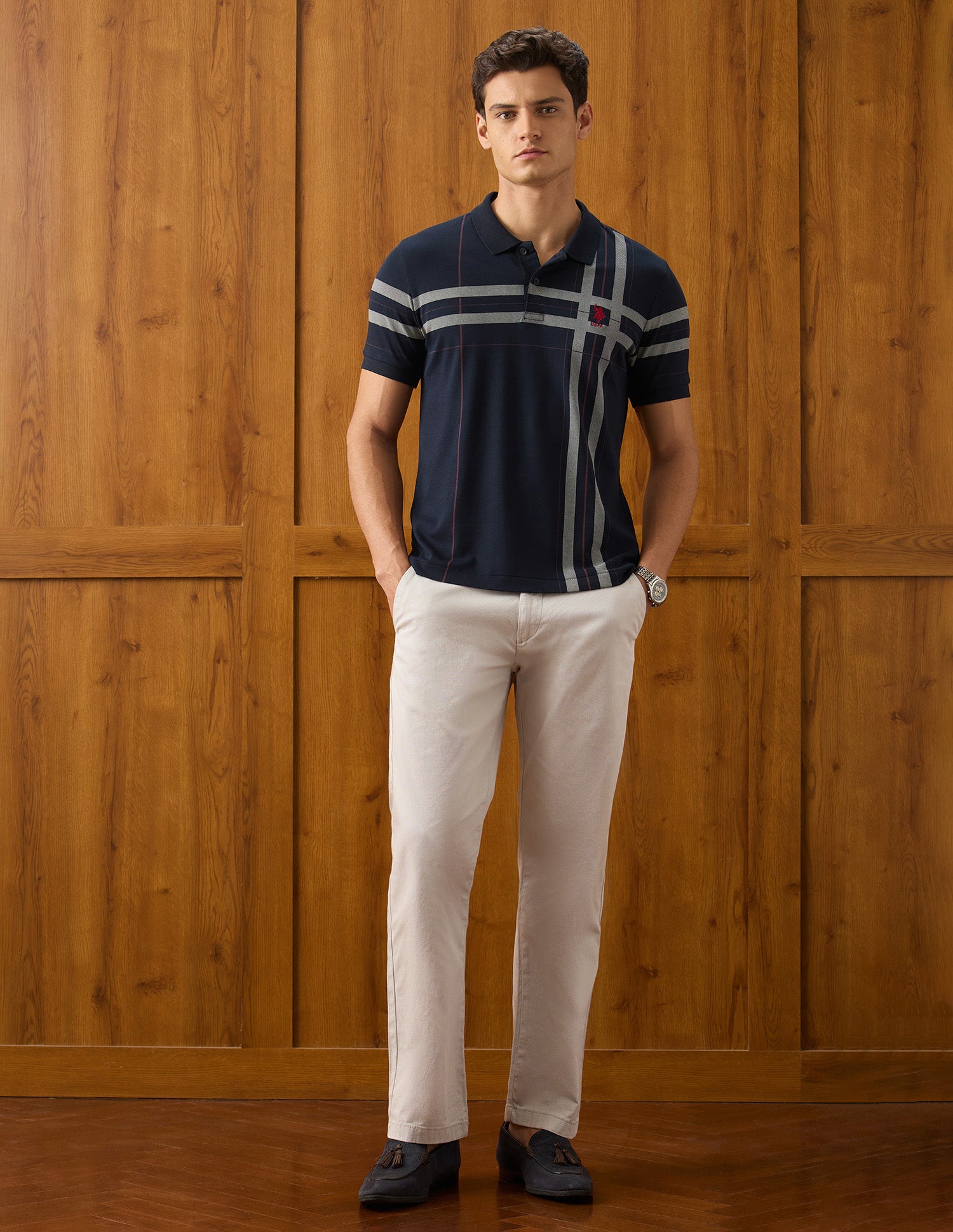 Vertical Striped Slim Fit Polo Shirt Navy - U.S. Polo Assn. India | Large