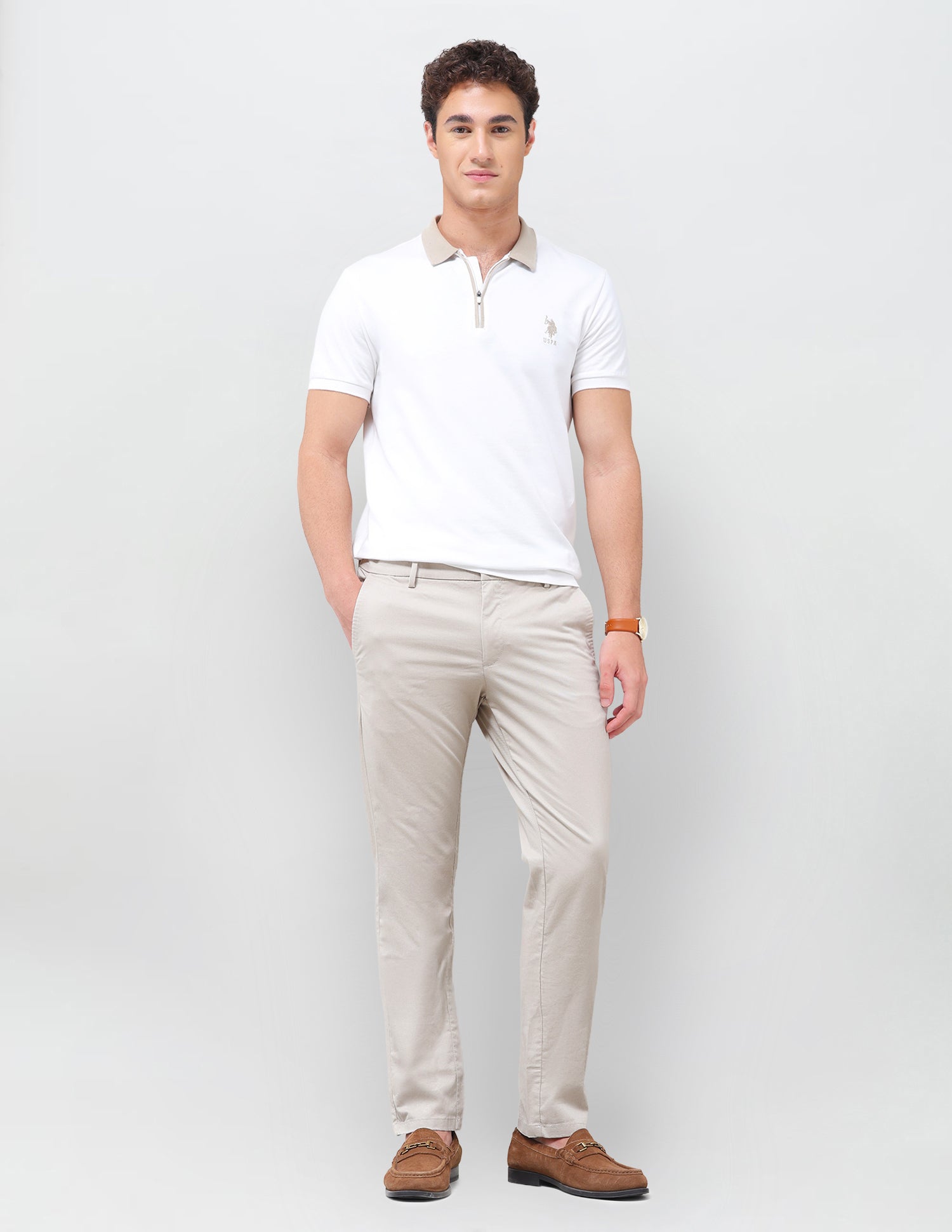 Denver Slim Fit Satin Trouser Beige - U.S. Polo Assn. India | Large