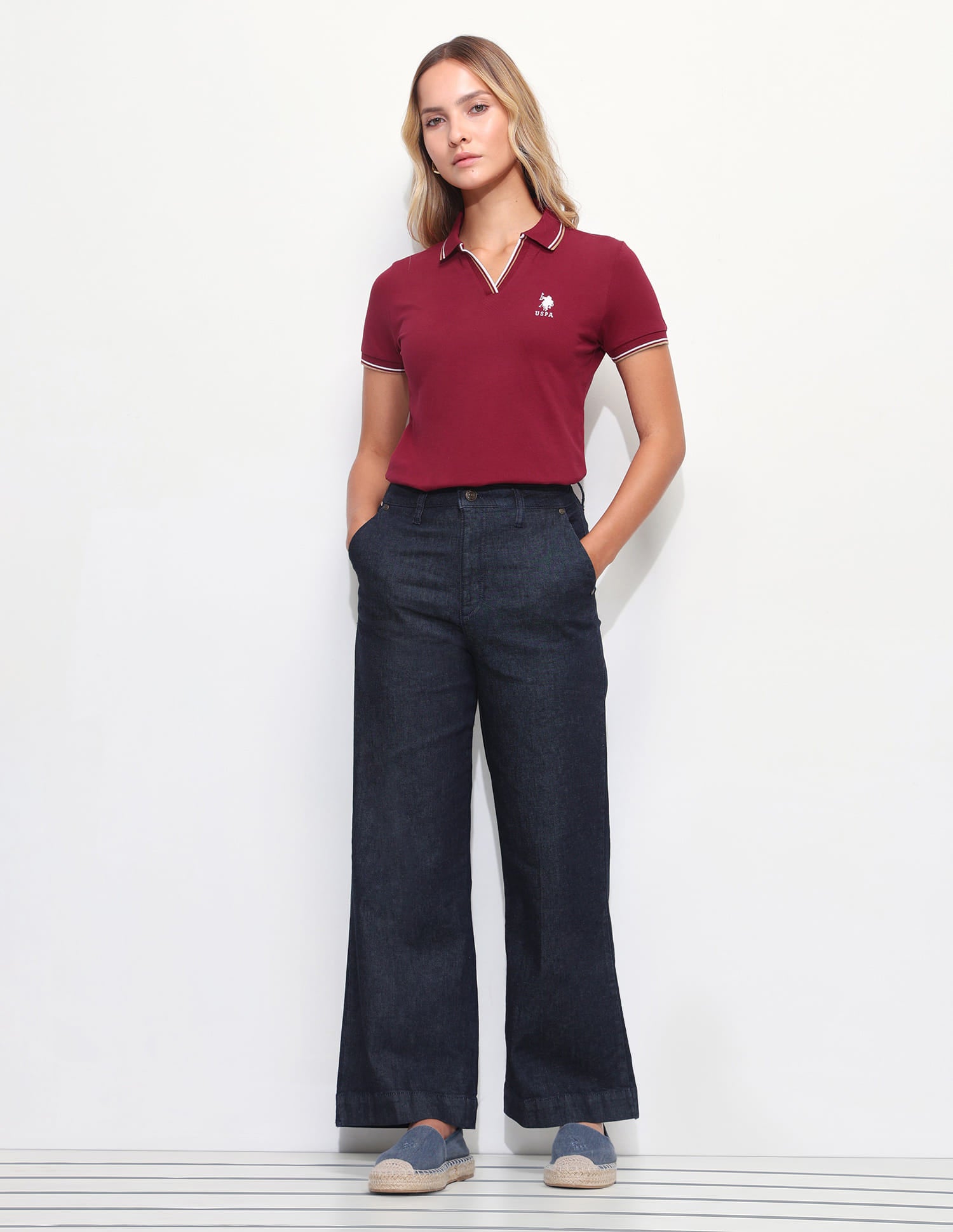Solid Tipped Collar Regular Fit Polo Shirt Red - U.S. Polo Assn. India | Large