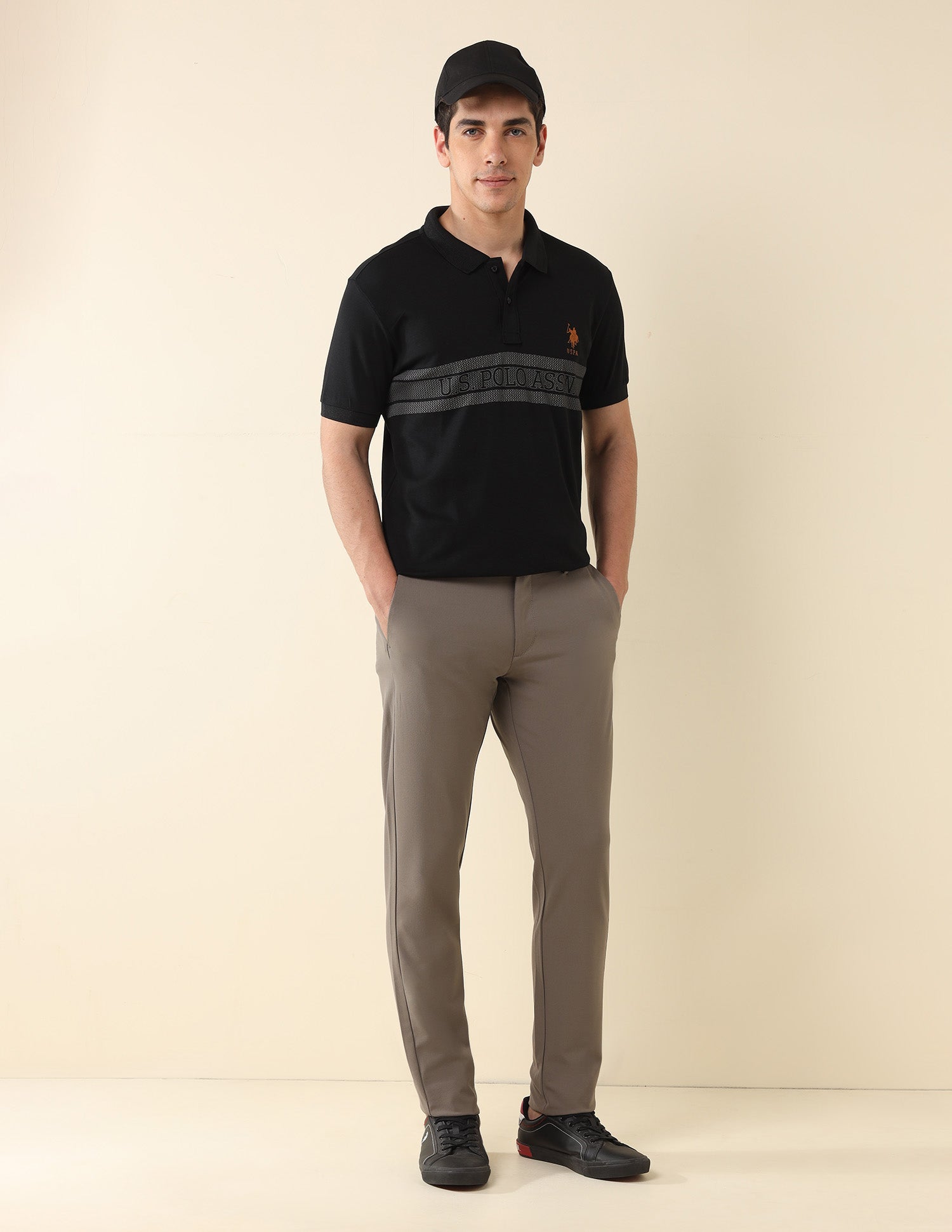 Brand Printed Modern Monochrome Polo Shirt Black - U.S. POLO ASSN. | Large