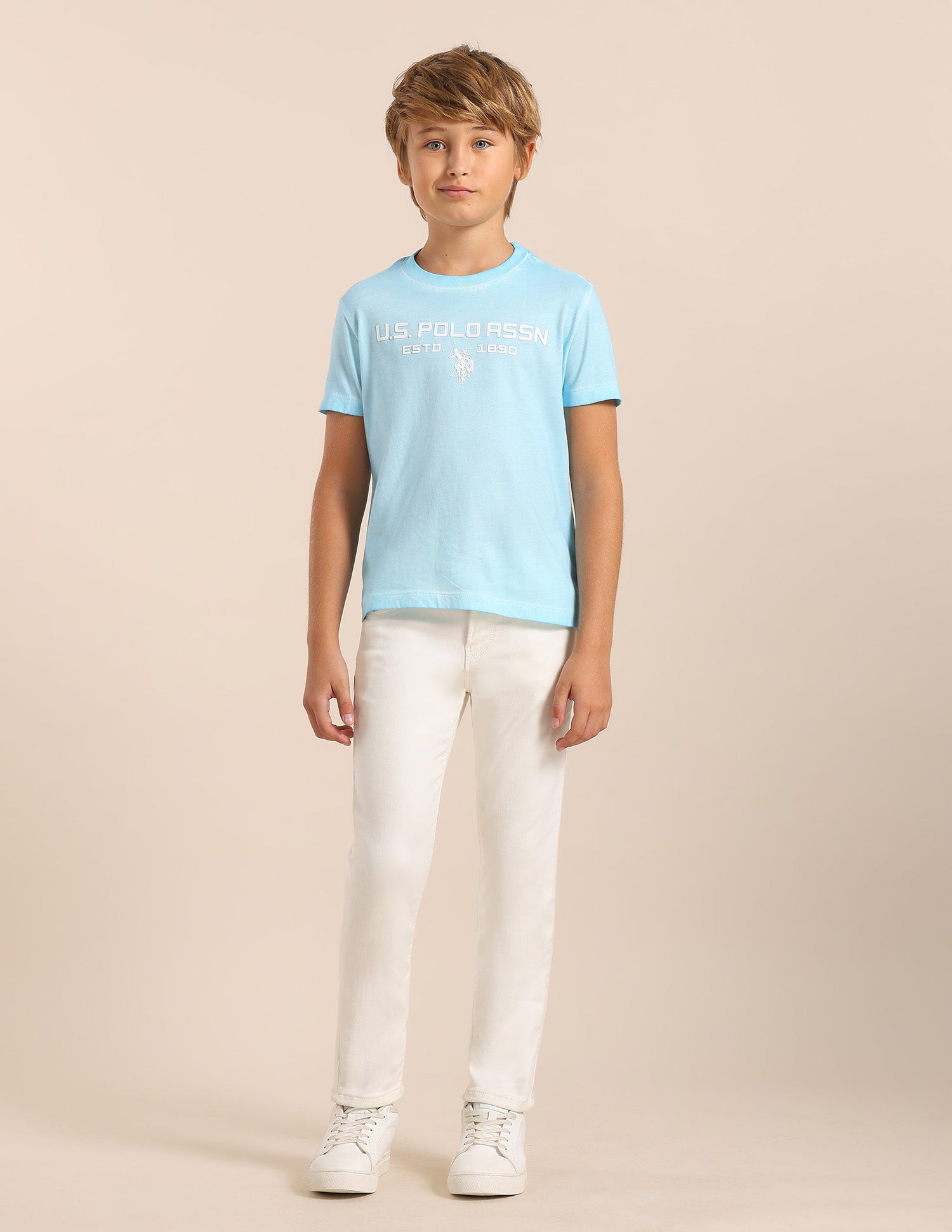 Boys Brand Printed Regular Fit T-Shirt Light Blue - U.S. POLO ASSN. | Large