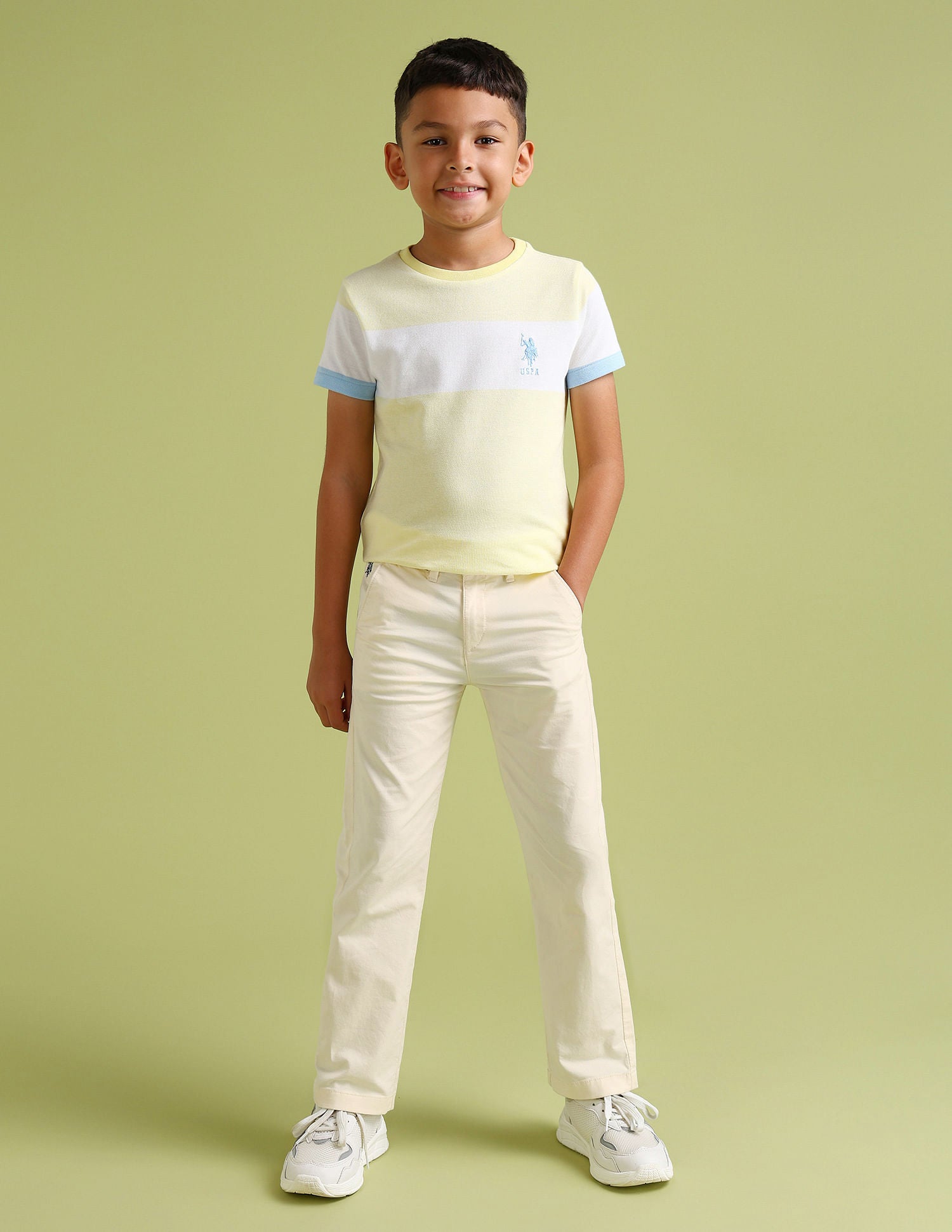 Slim fit Solid Trousers beige - U.S. Polo Assn. India | Large