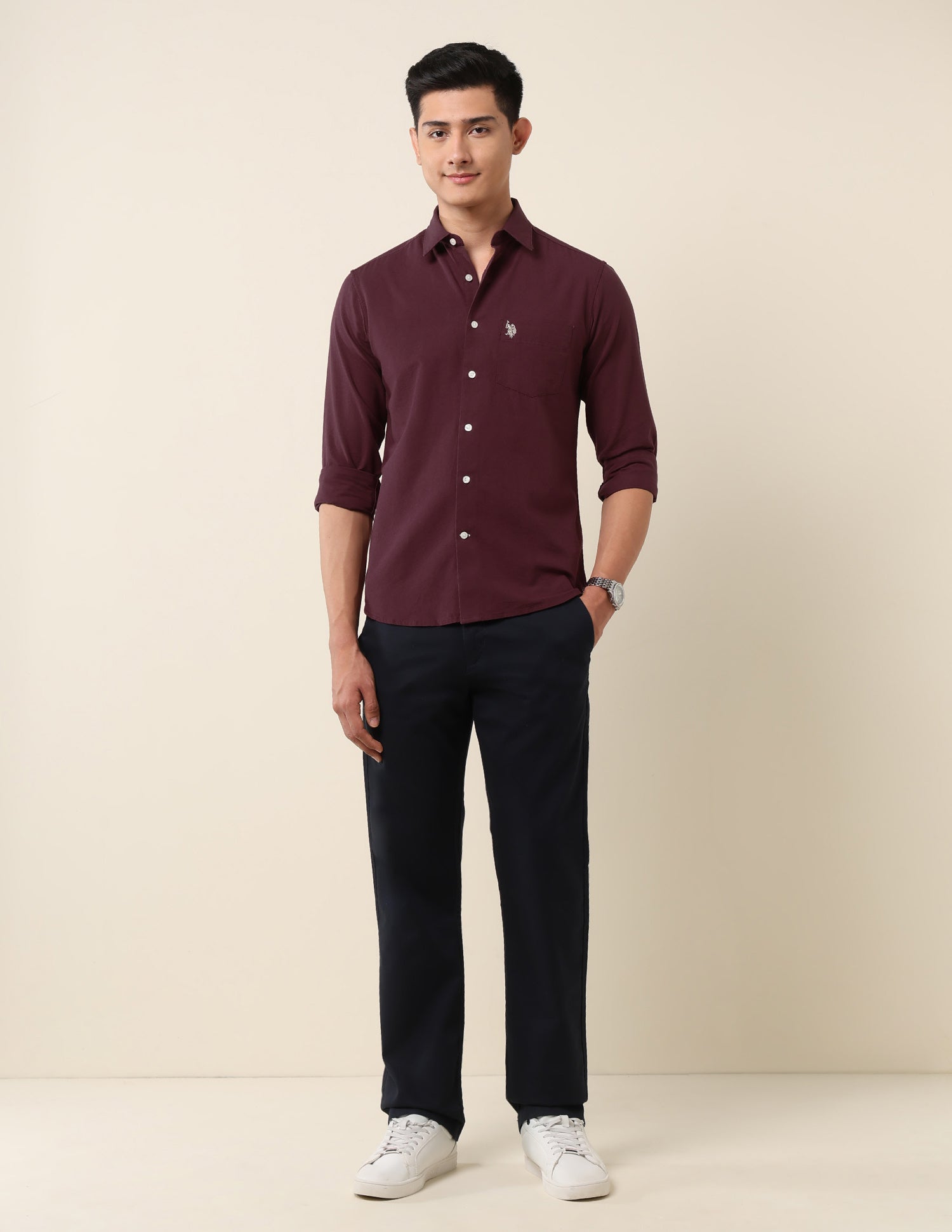 Tailored Fit Twill Shirt Burgundy - U.S. Polo Assn. India | Large