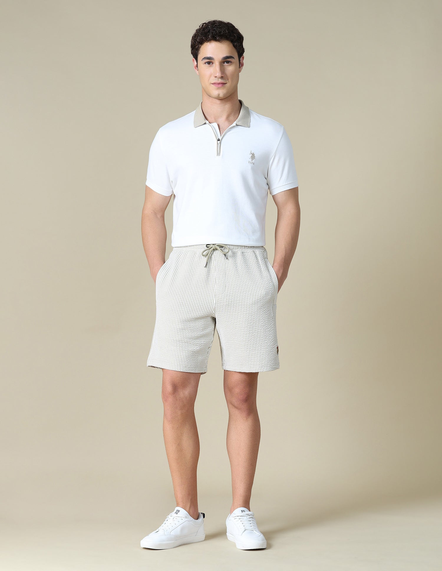Vertical Striped Seersucker Shorts Khaki - U.S. Polo Assn. India | Large