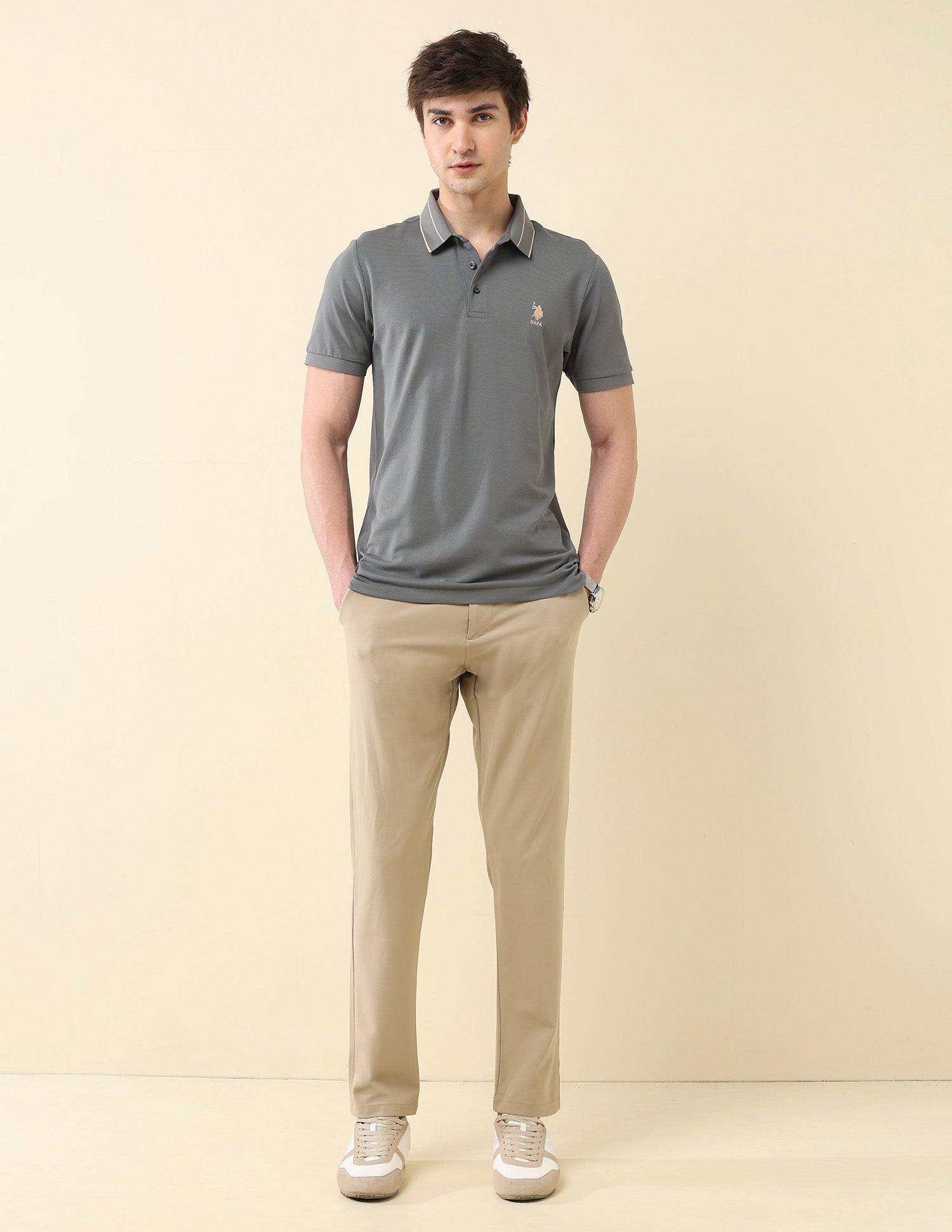Solid Slim Fit Gentlemans Club Polo Shirt Light Green - U.S. Polo Assn. India | Large