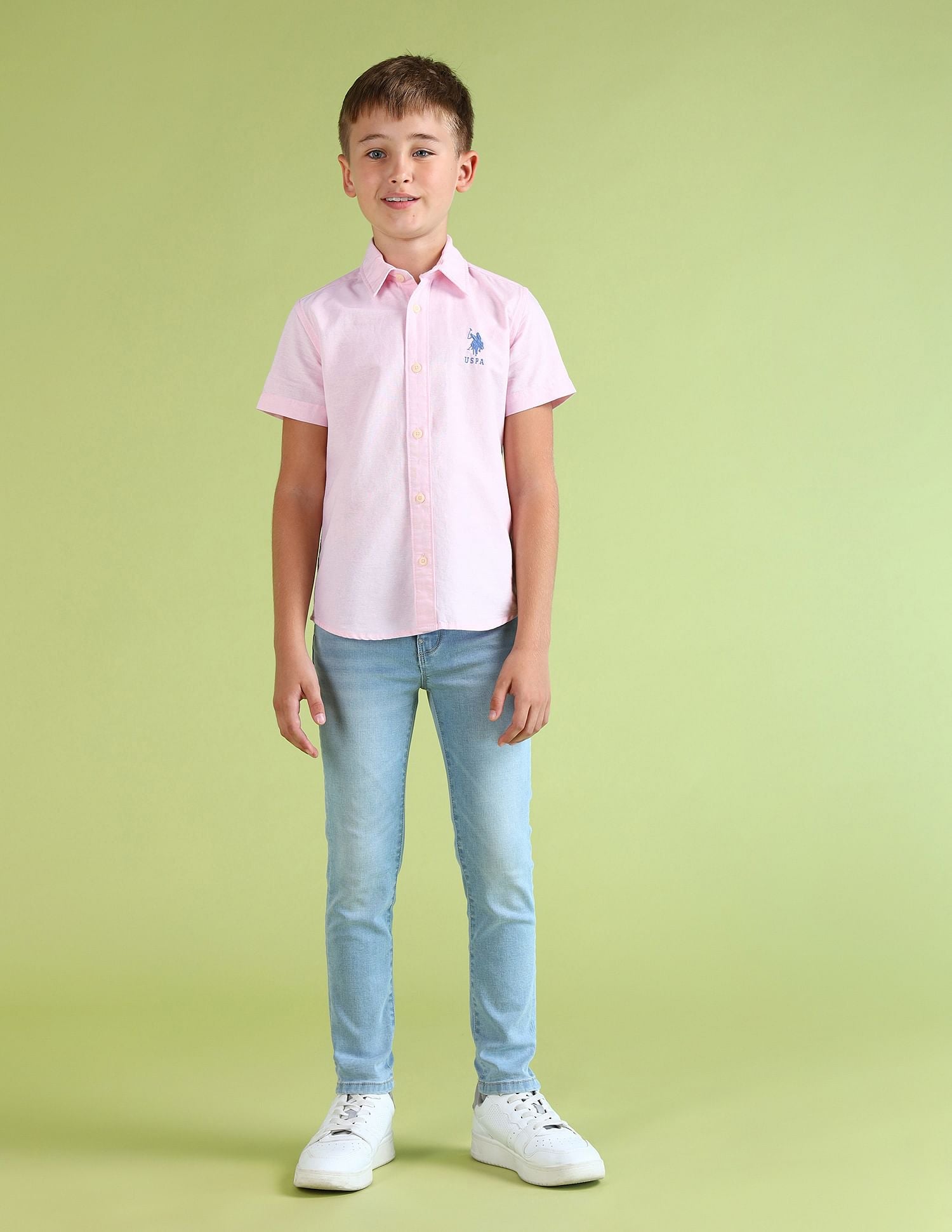 Boys Solid Regular Fit Shirt Light Pink - U.S. POLO ASSN. | Large