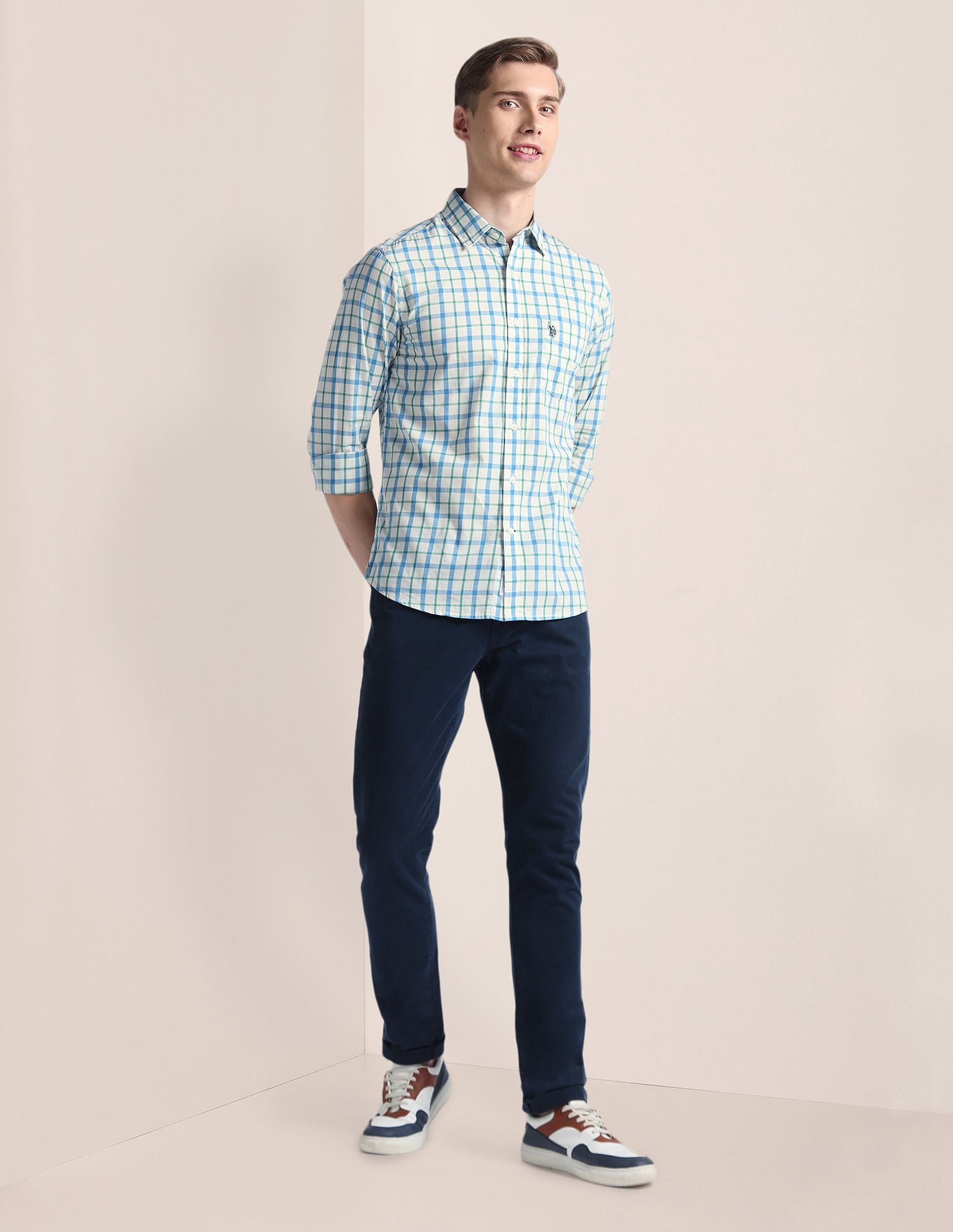 Tartan Check Tailored Fit Shirt White and Green - U.S. Polo Assn. India | Large