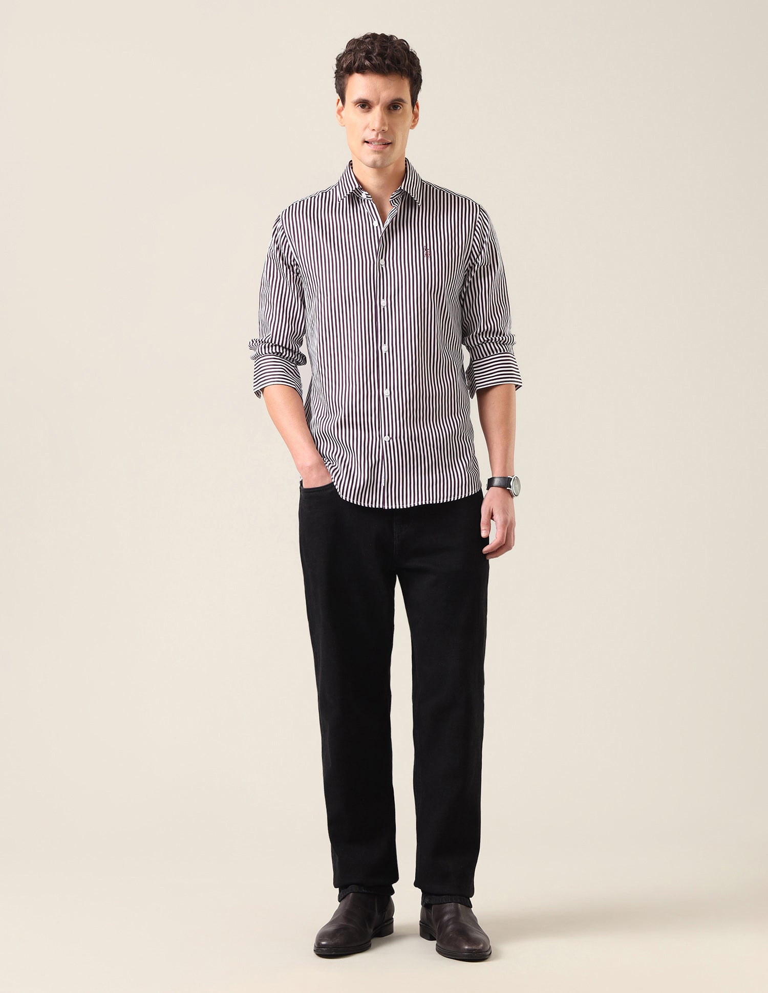 Vertical Striped Satin Shirt Dark Purple - U.S. Polo Assn. India | Large
