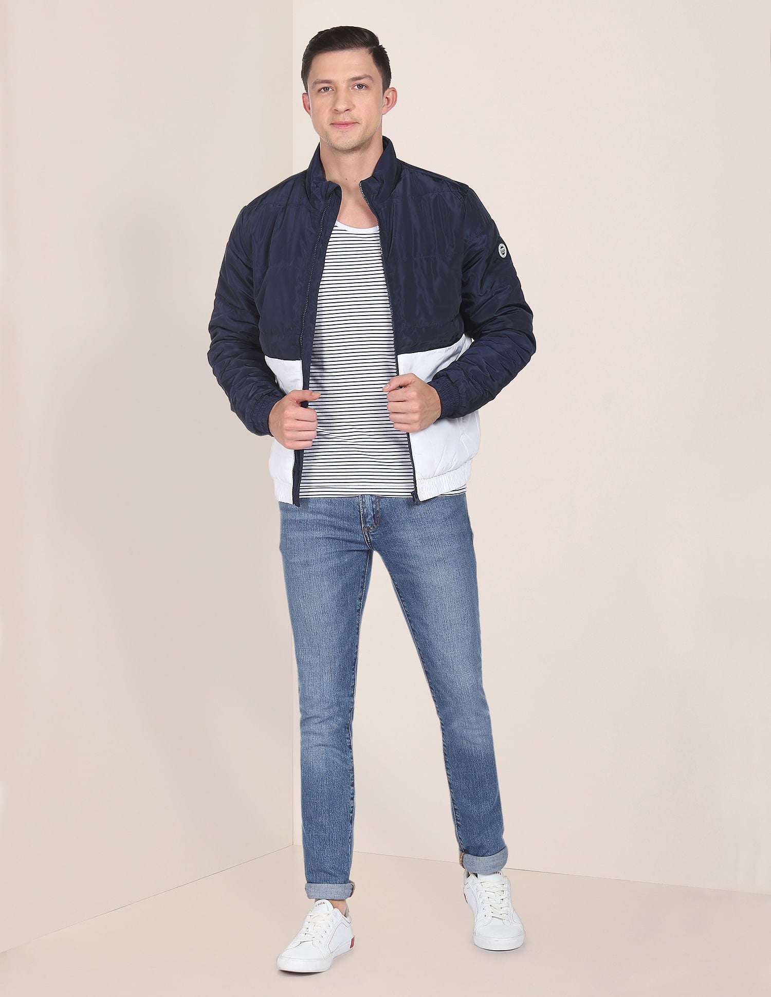 Colour Block Padded Jacket Navy and White - U.S. POLO ASSN. | Large